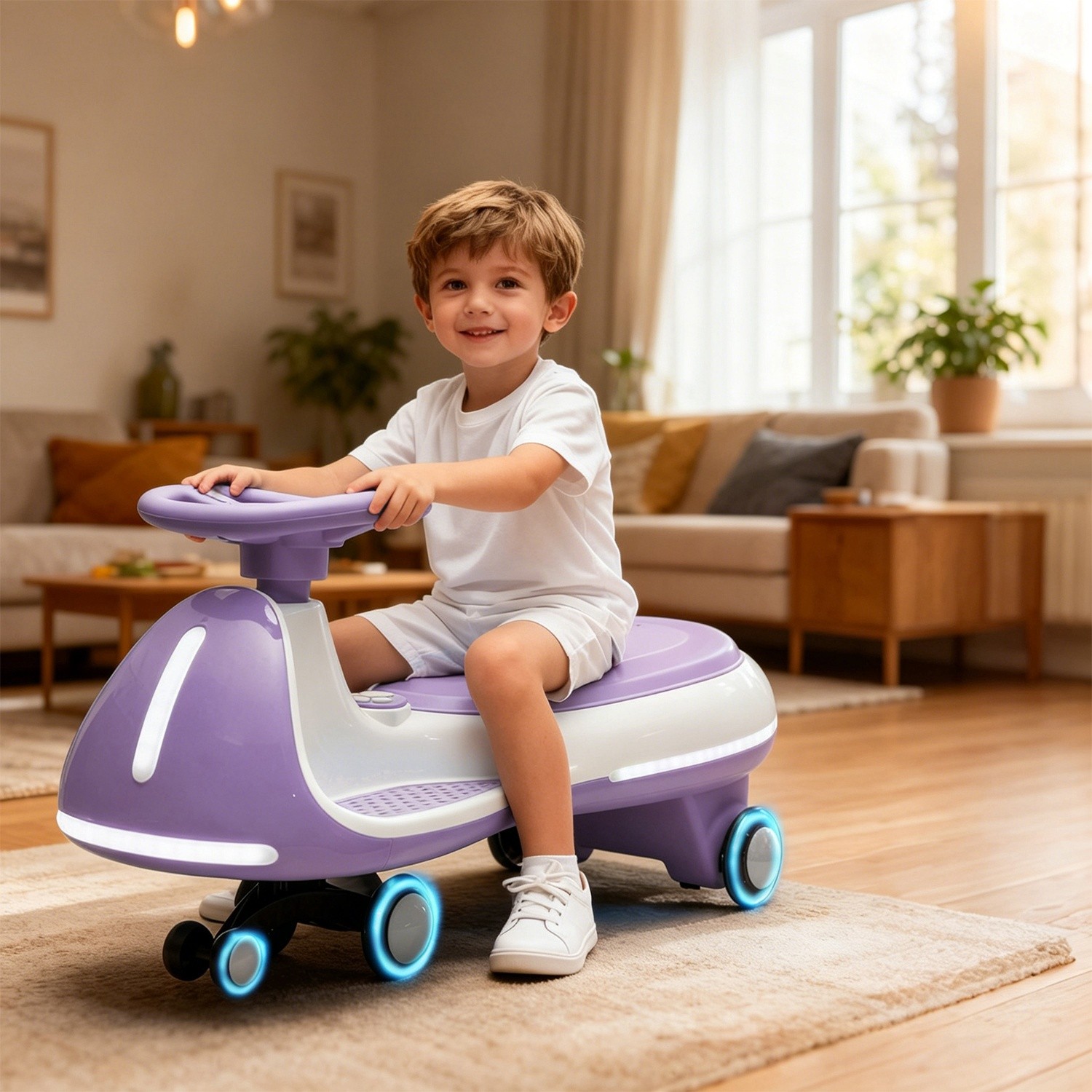 12V Electric Ride On Wiggle Car for Kids Rechargeable Battery LED Lights