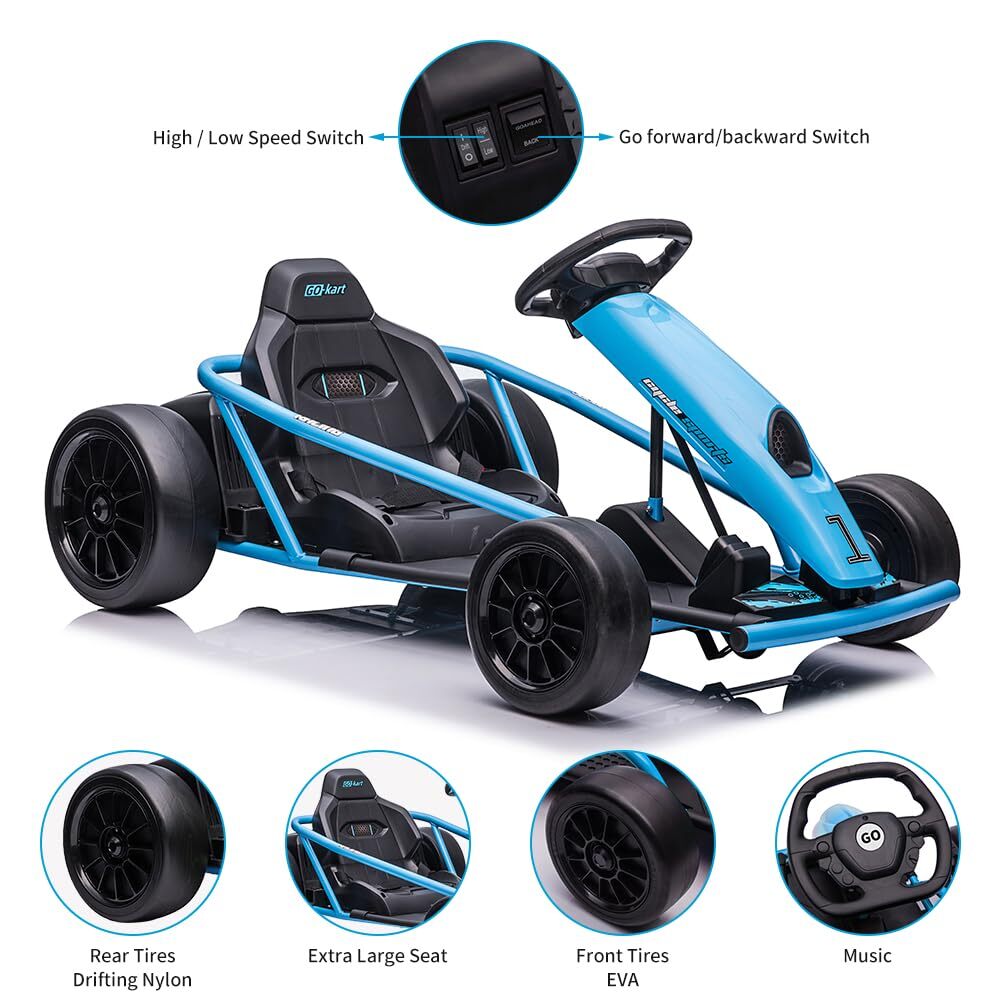 🔥🔥24V Go Kart 3Ride On Toy for Kids 8-12 Years 8MPH High Speed 300W*2 Powerful