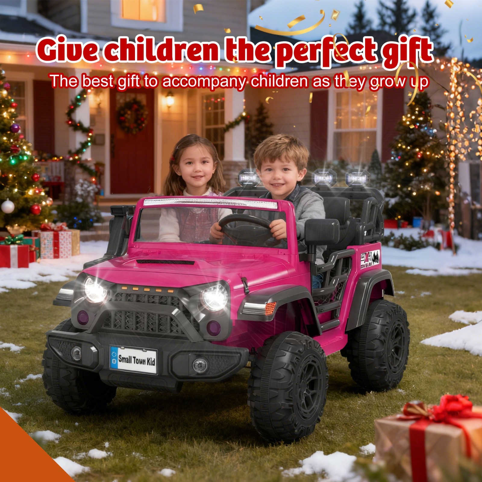 24V 2 Seater Electric Car Ride on Truck for Kids w/Remote,Power Wheels Jeep,Pink