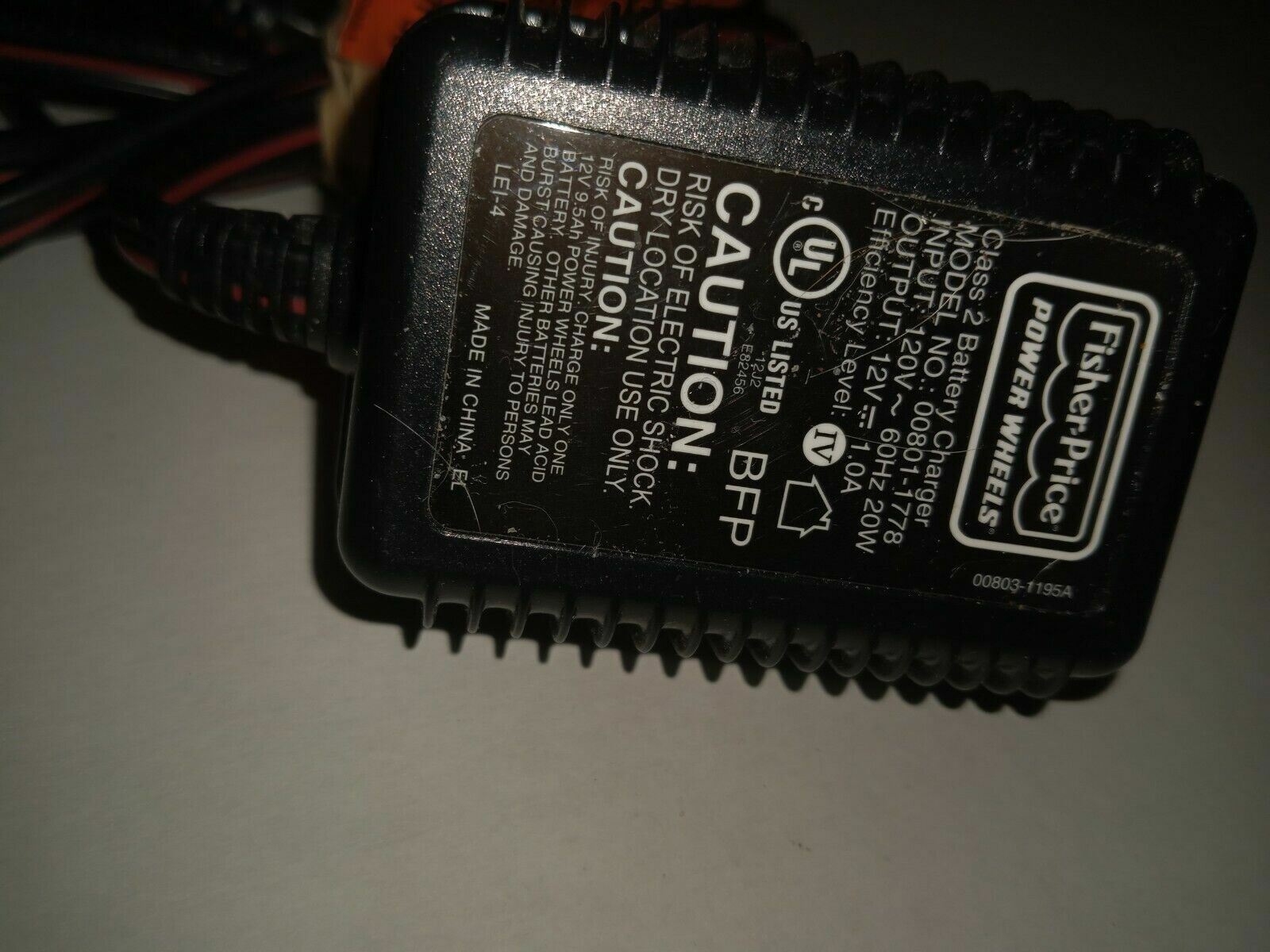 Fisher Price Power Wheels Class 2 Battery Charger Model 00801-1778 cord