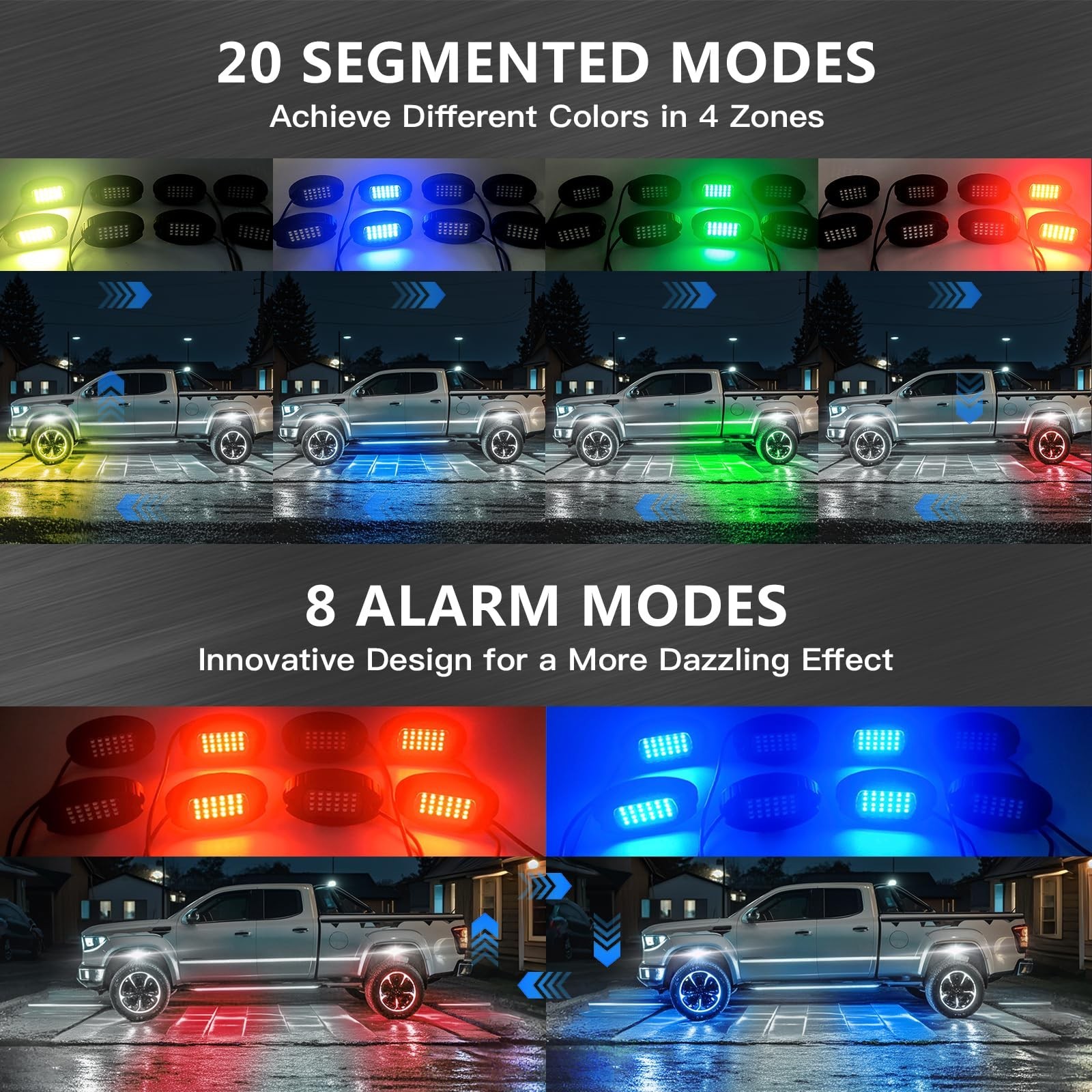 4 Pods Segmented Alloy RGB LED Rock Lights for ATV UTV Golf Cart SXS Trucks O…