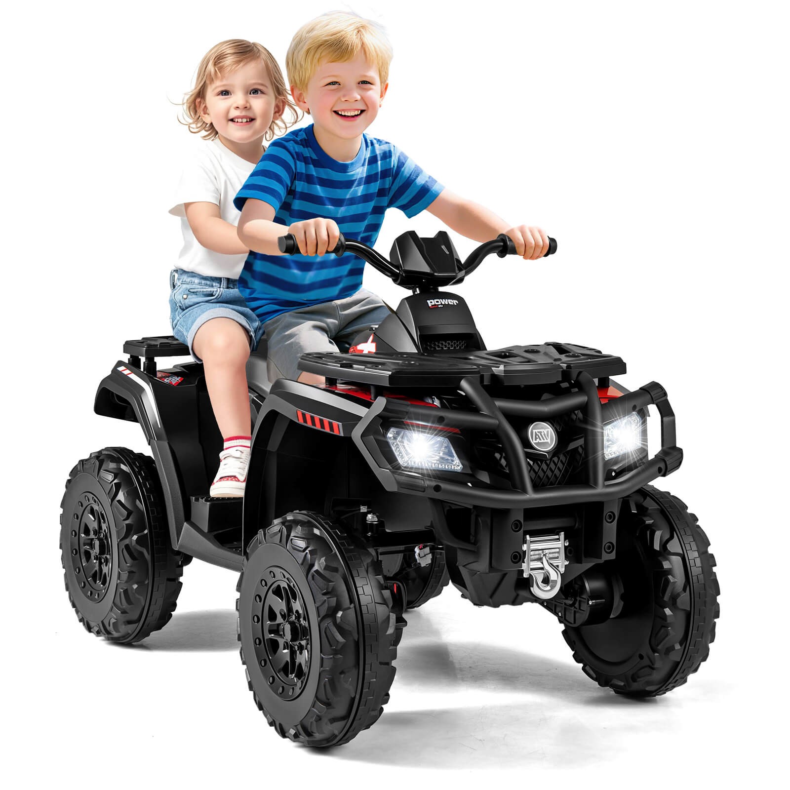 24V 2-Seater 4-Wheeler Quad Electric Vehicle w/ 4 Motors, Soft Start LED Lights