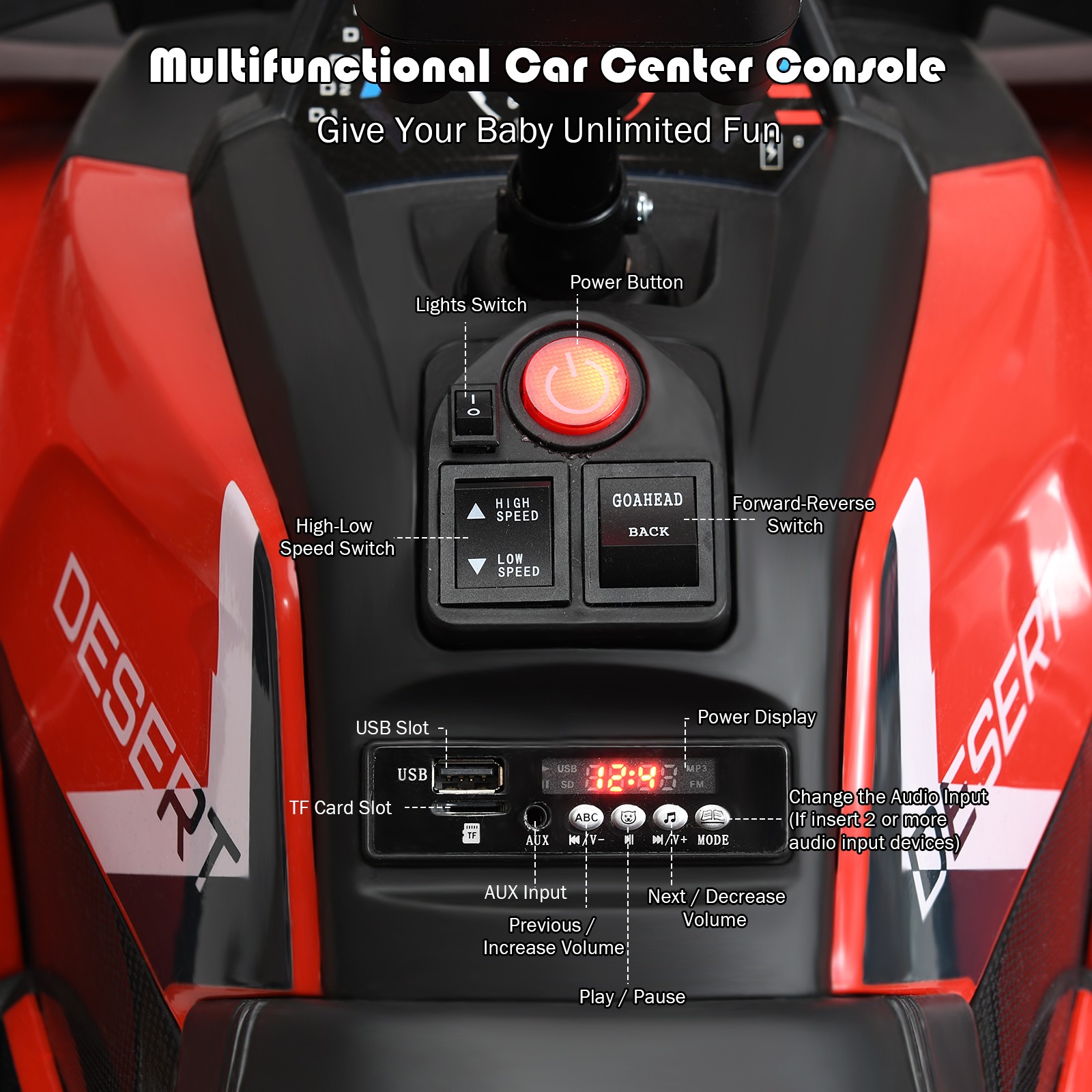 12V Kids Electric 4-Wheeler ATV Quad 2 Speeds Ride On Car w/MP3&LED Lights Red