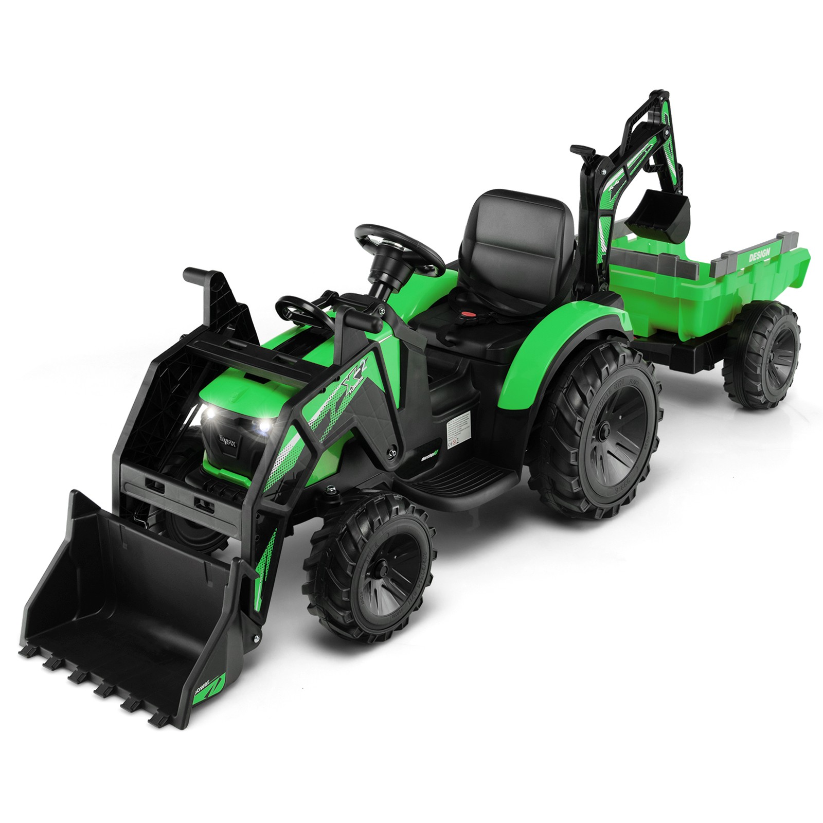 3-in-1 Kids Ride On Excavator Bulldozer 12V Electric Tractor Remote w/ Trailer