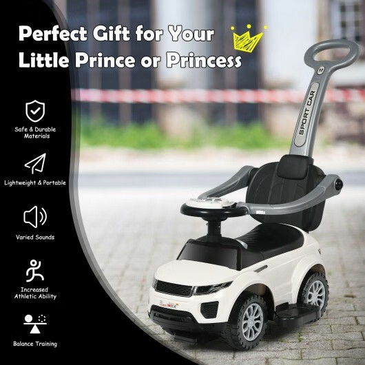 3 In 1 Ride on Push Car Toddler Stroller Sliding Car with Music-White – Color: W