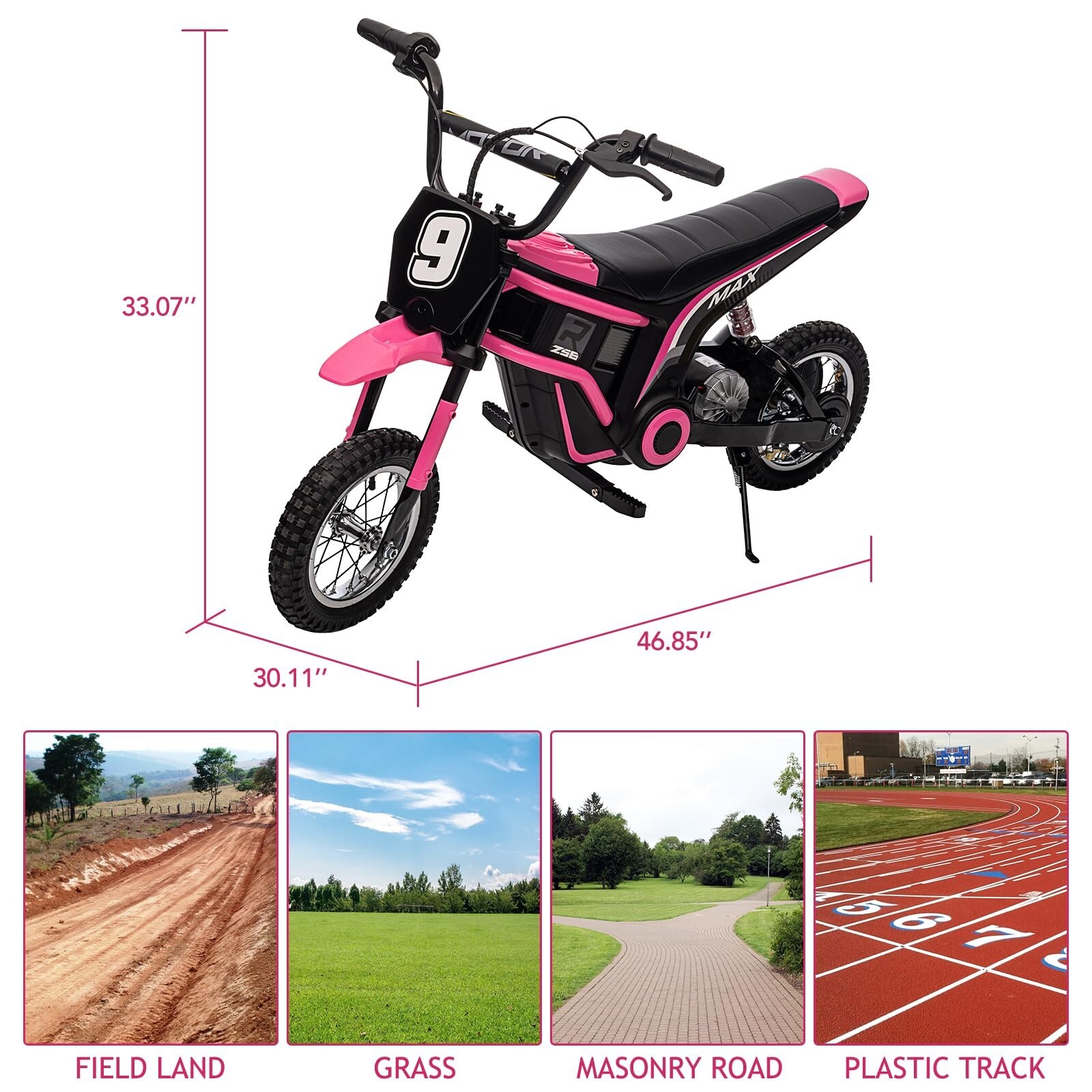 24V Ride on Pink Motorcycle 5-12 Kid Electric Dirt Bike High Speed Off-Road Toys