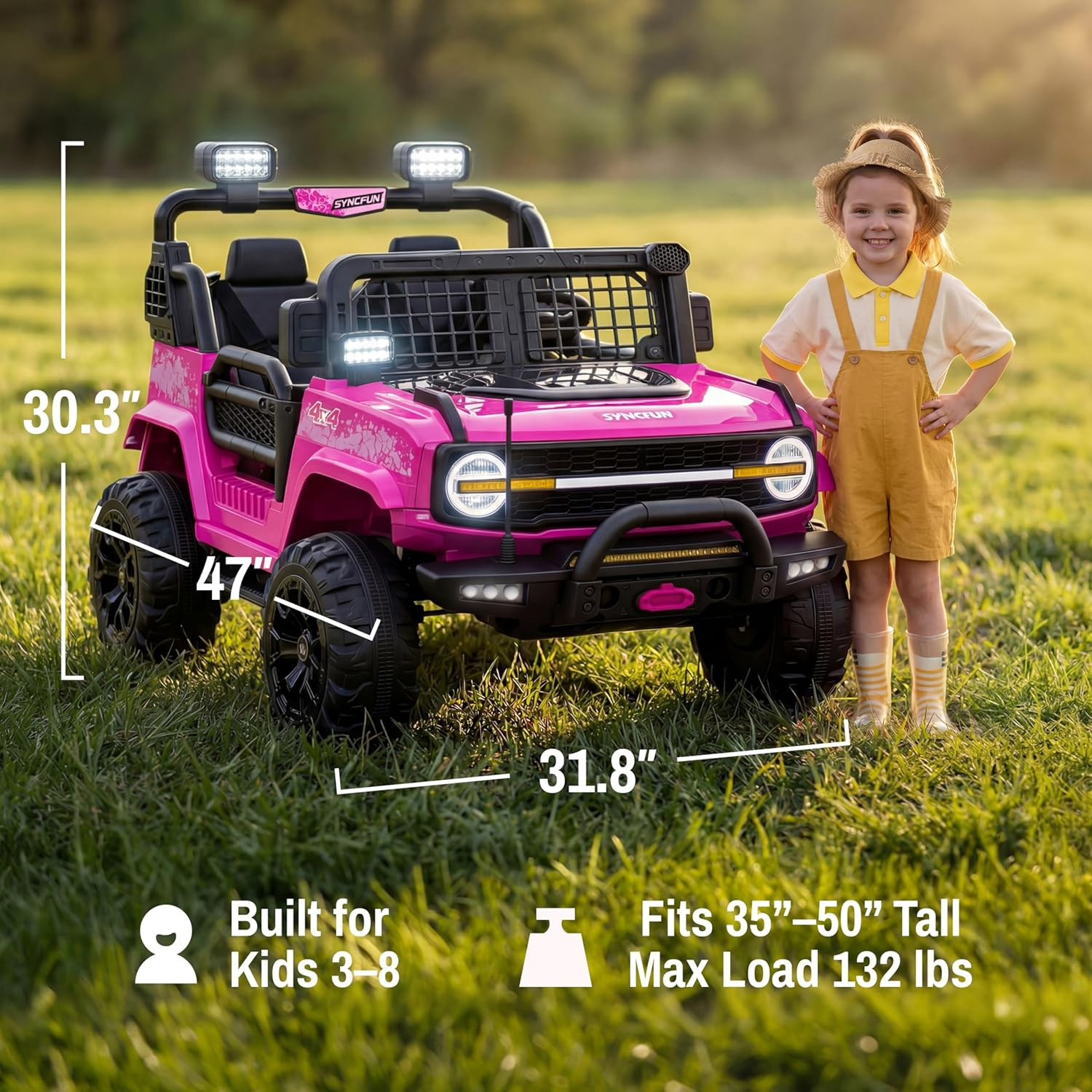 SYNCFUN 24V 2 Seater Ride on Car for Kids, Electric Car with Remote Control, 3 S