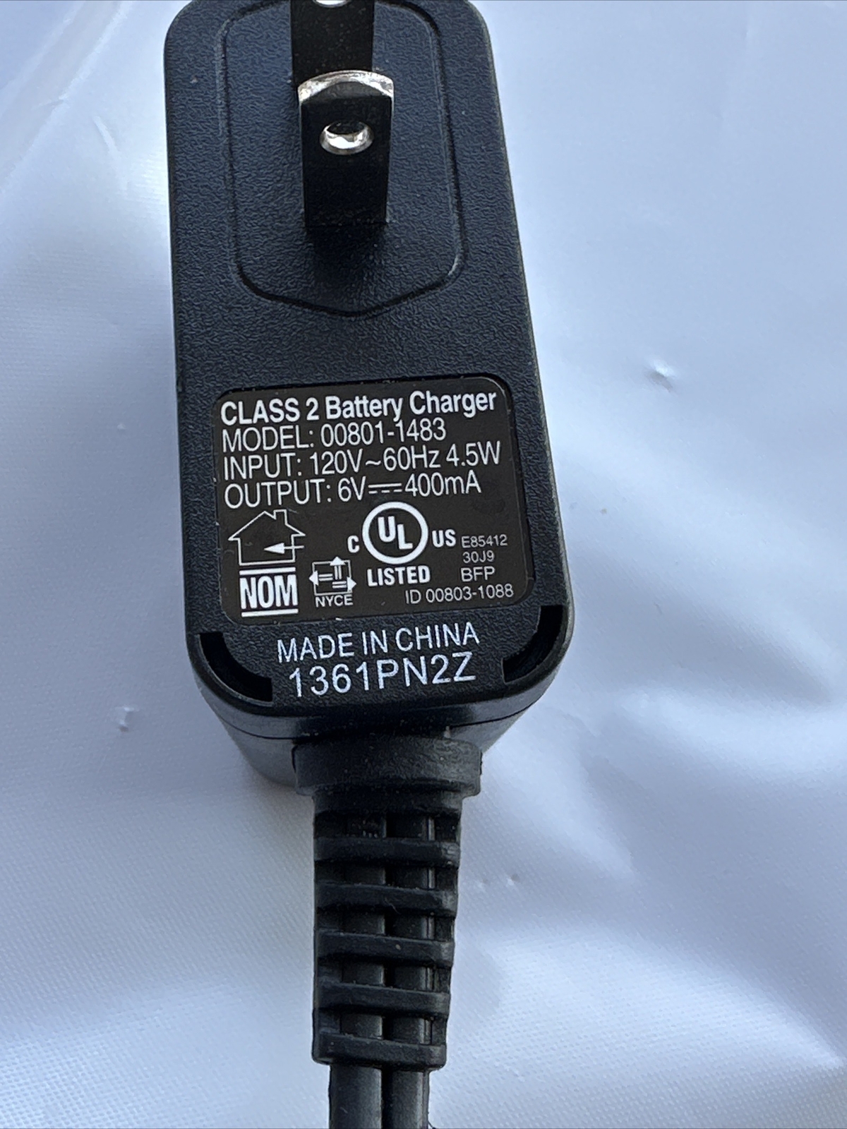 FISHER PRICE OEM POWER WHEELS 6 Volt 6V Class 2 Battery Charger 00801-1483