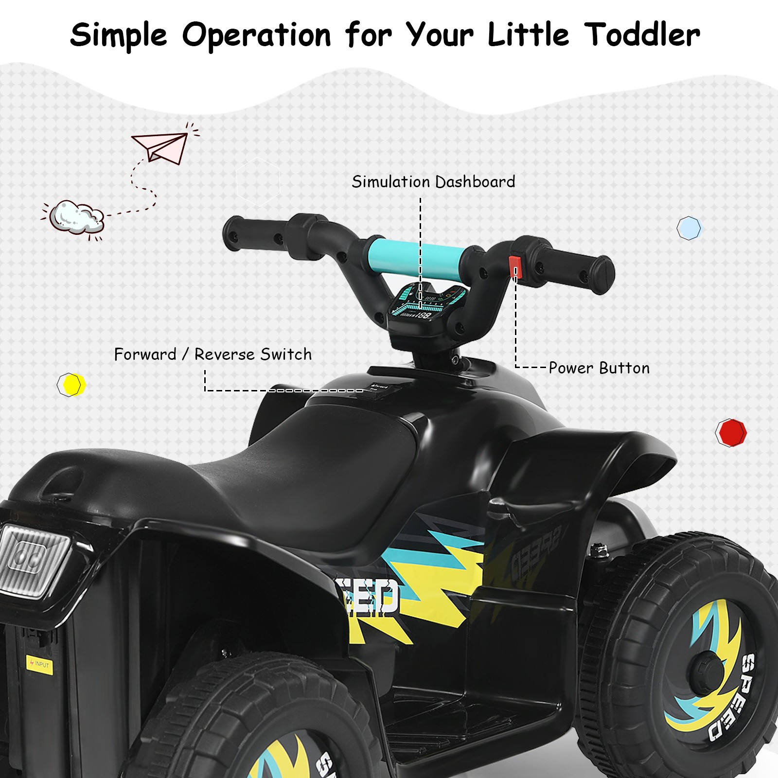 6V Kids Electric Quad ATV 4 Wheels Ride On Toy Toddlers Forward&Reverse Black