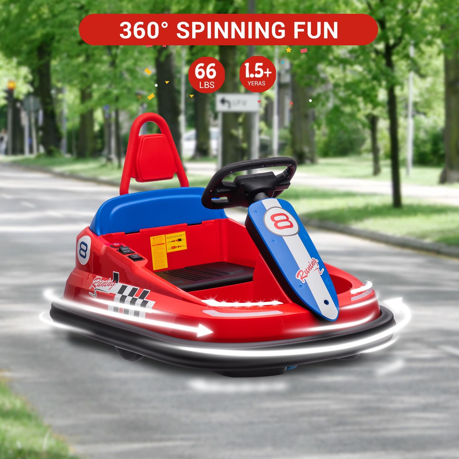 Kids Electric Bumper Car 6V Ride-On Toy W/15W Motors Steering Wheel Control NEW