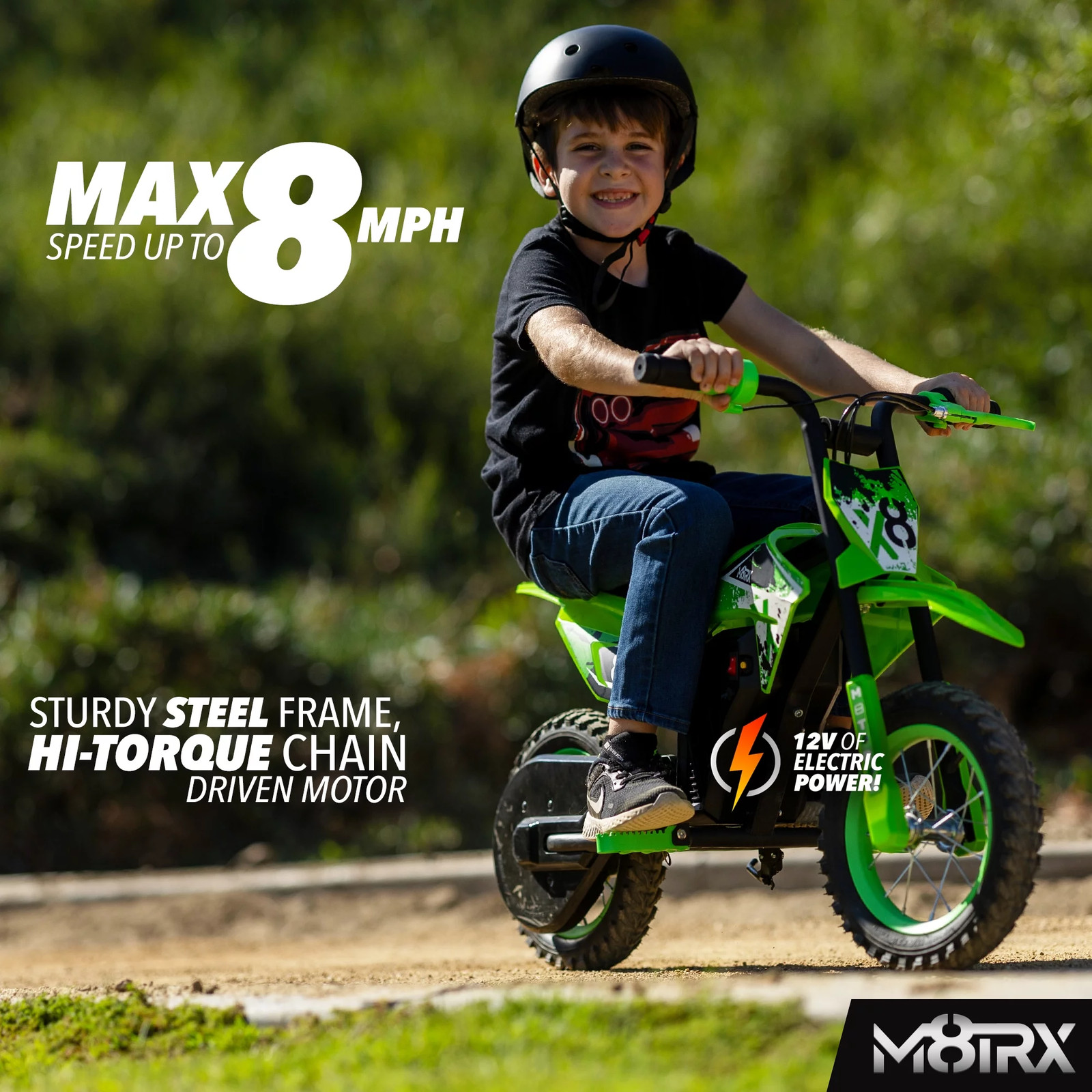 Green 12V Mini Electric Child Dirt Bike, Battery Powered Toy Motorcycle, Kids Ri