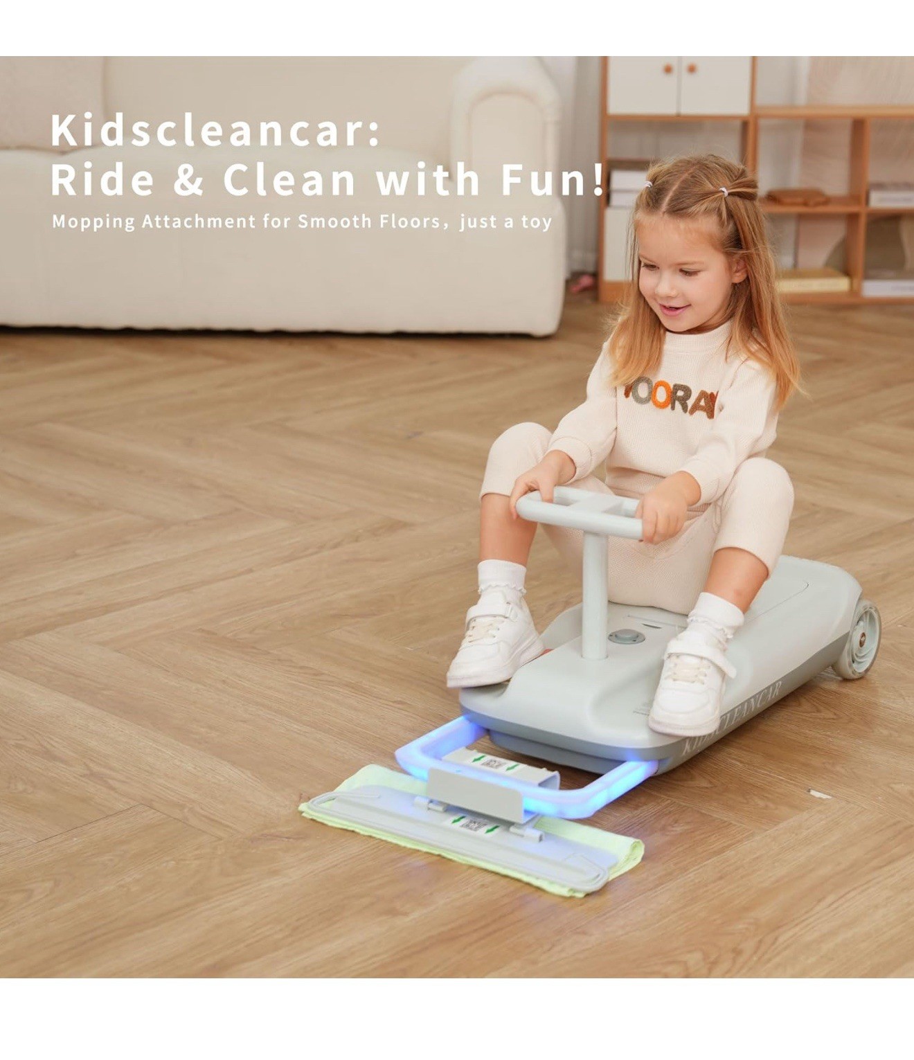 12V Ride-On Car with Cleaning Fun, 3 in 1 Gokart, Soft-Start, 5-Speed Adjustable