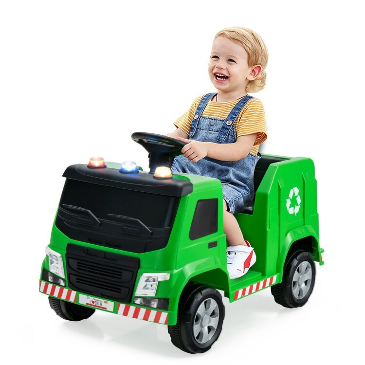 12V Battery Ride On Toy Recycling Garbage Truck Gift Kids With Warning Lights