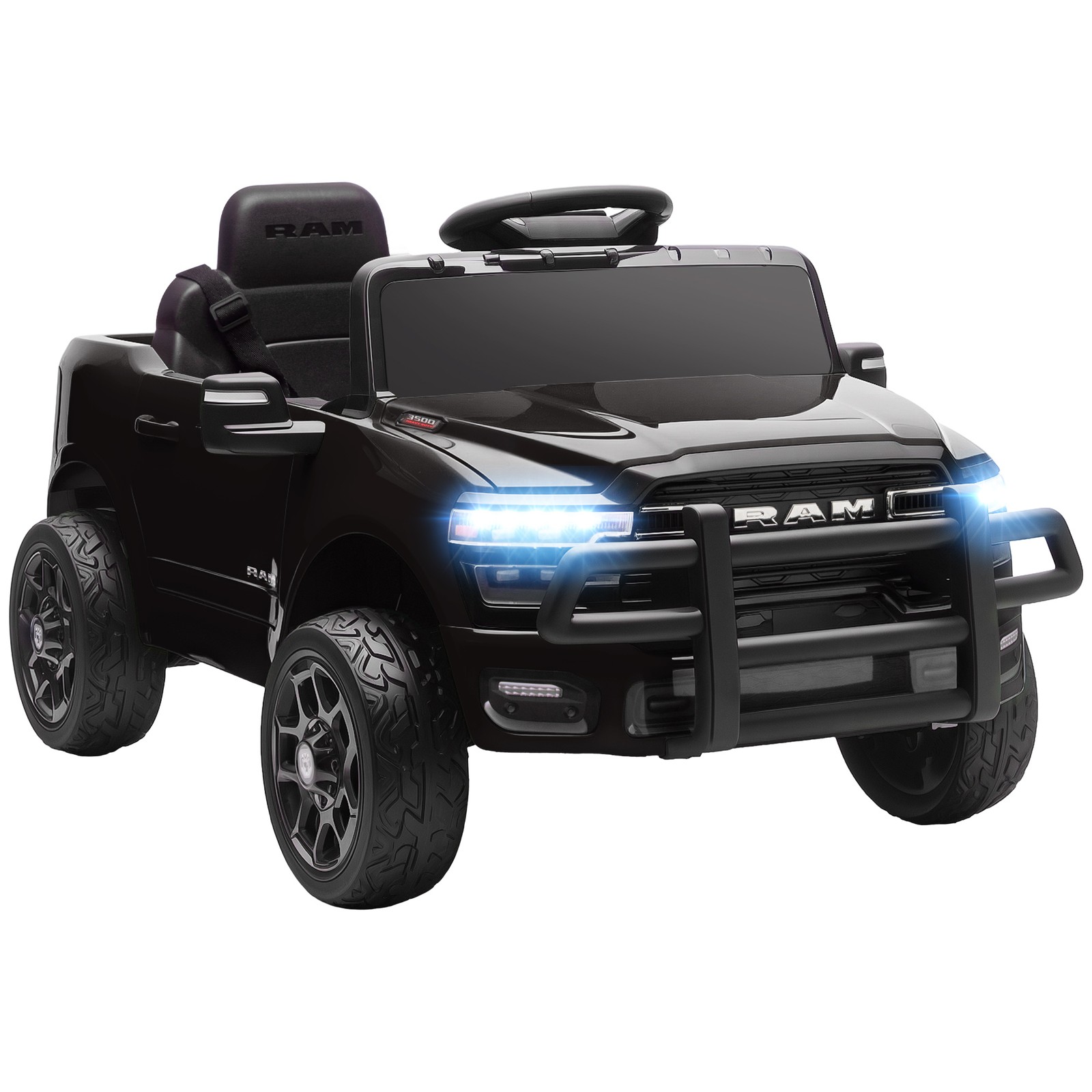 12V Licensed Dodge RAM 3500 Kids Ride on Car with Dual Motors, Black