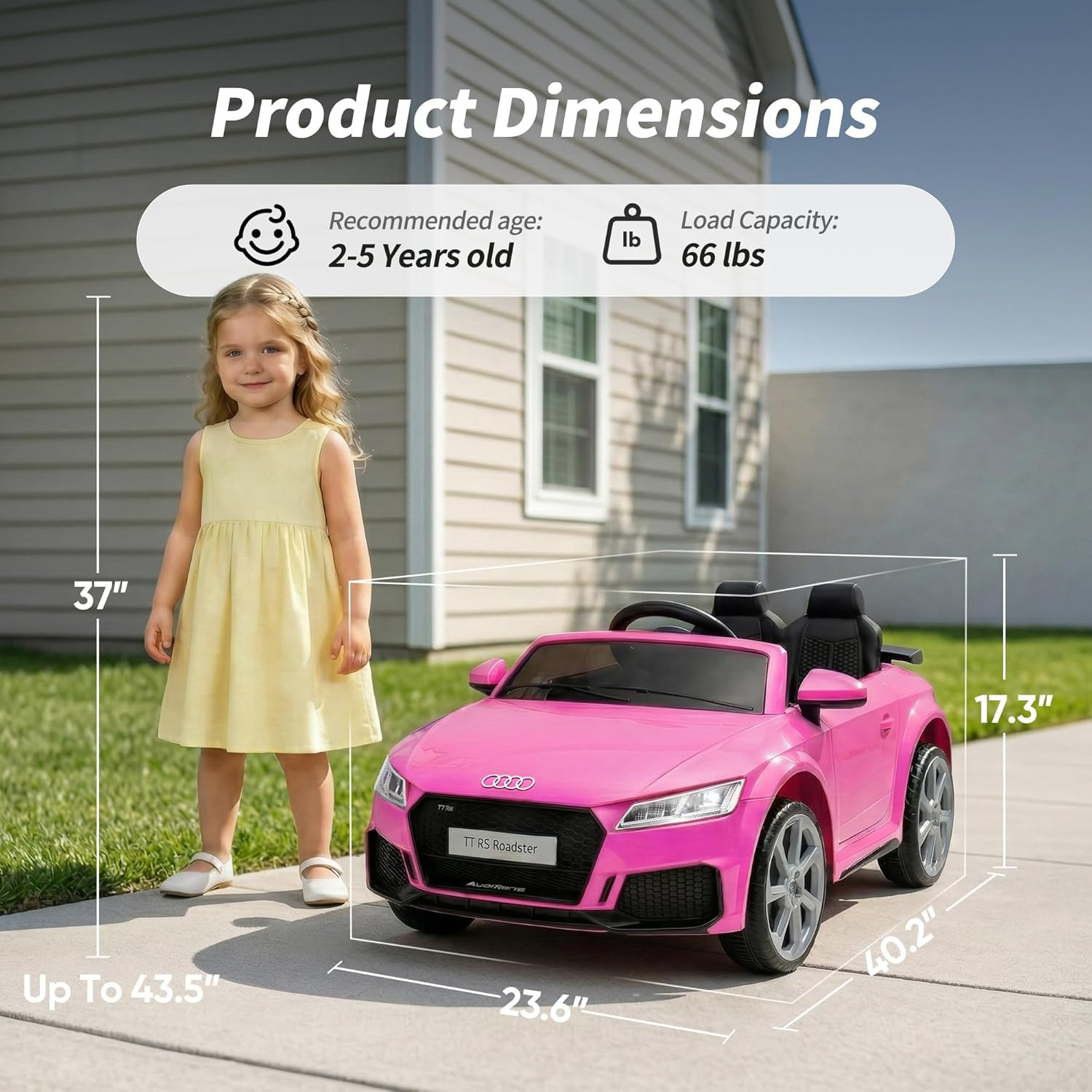 Hikiddo Licensed Audi TTRS Electric Kids Car, 24V Kids Ride-On Toy Car for Toddl