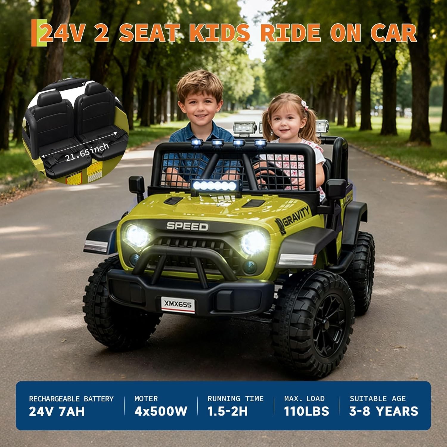 24V Ride on Car Toys for Kids,2 Seater Electric Truck with Parent Remote Control