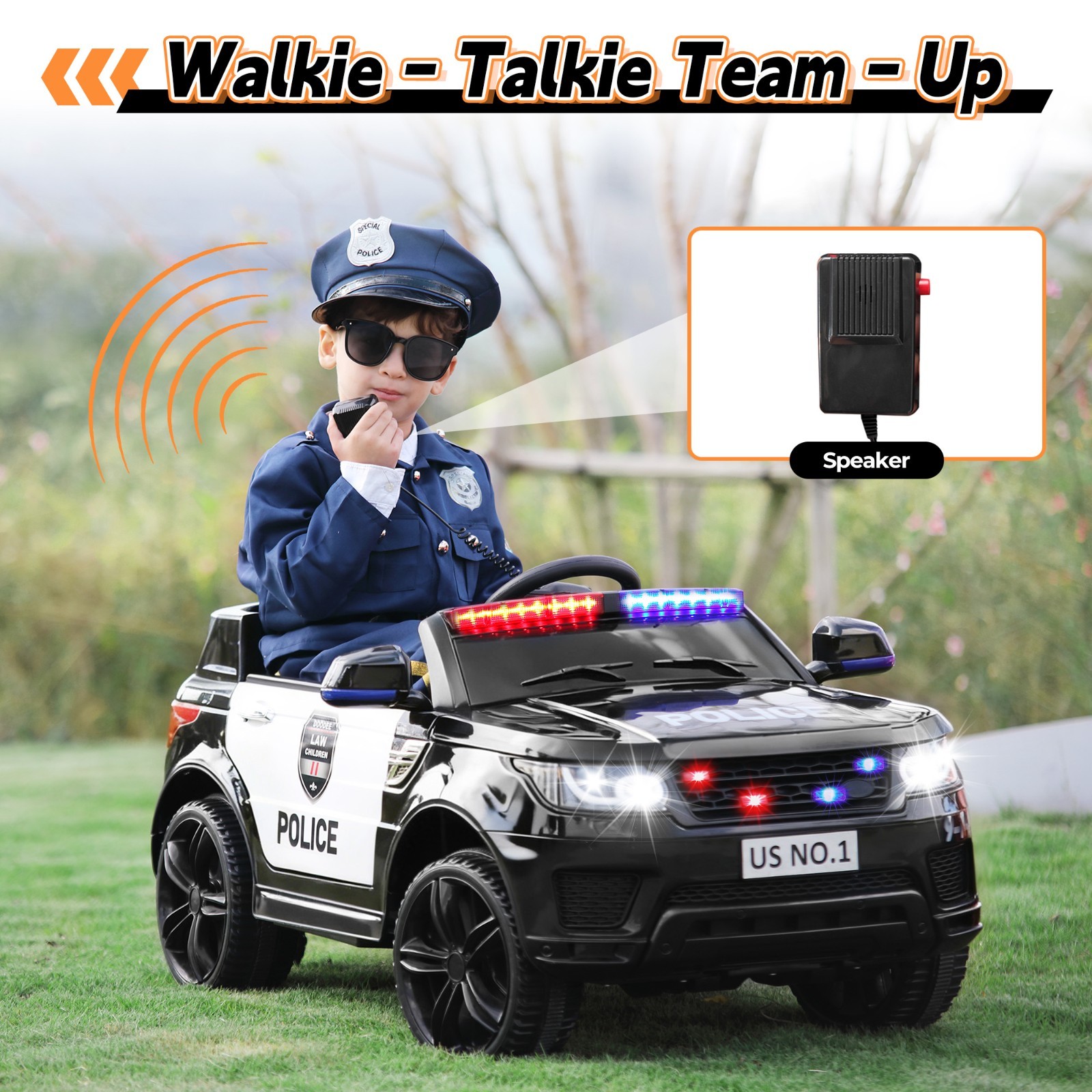 TOBBI 12V Electric Kids Ride on Police Car with Remote Control,Siren, Music