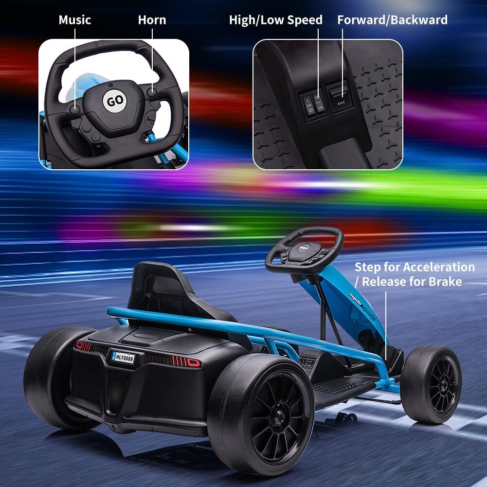 🔥🔥24V Go Kart 3Ride On Toy for Kids 8-12 Years 8MPH High Speed 300W*2 Powerful