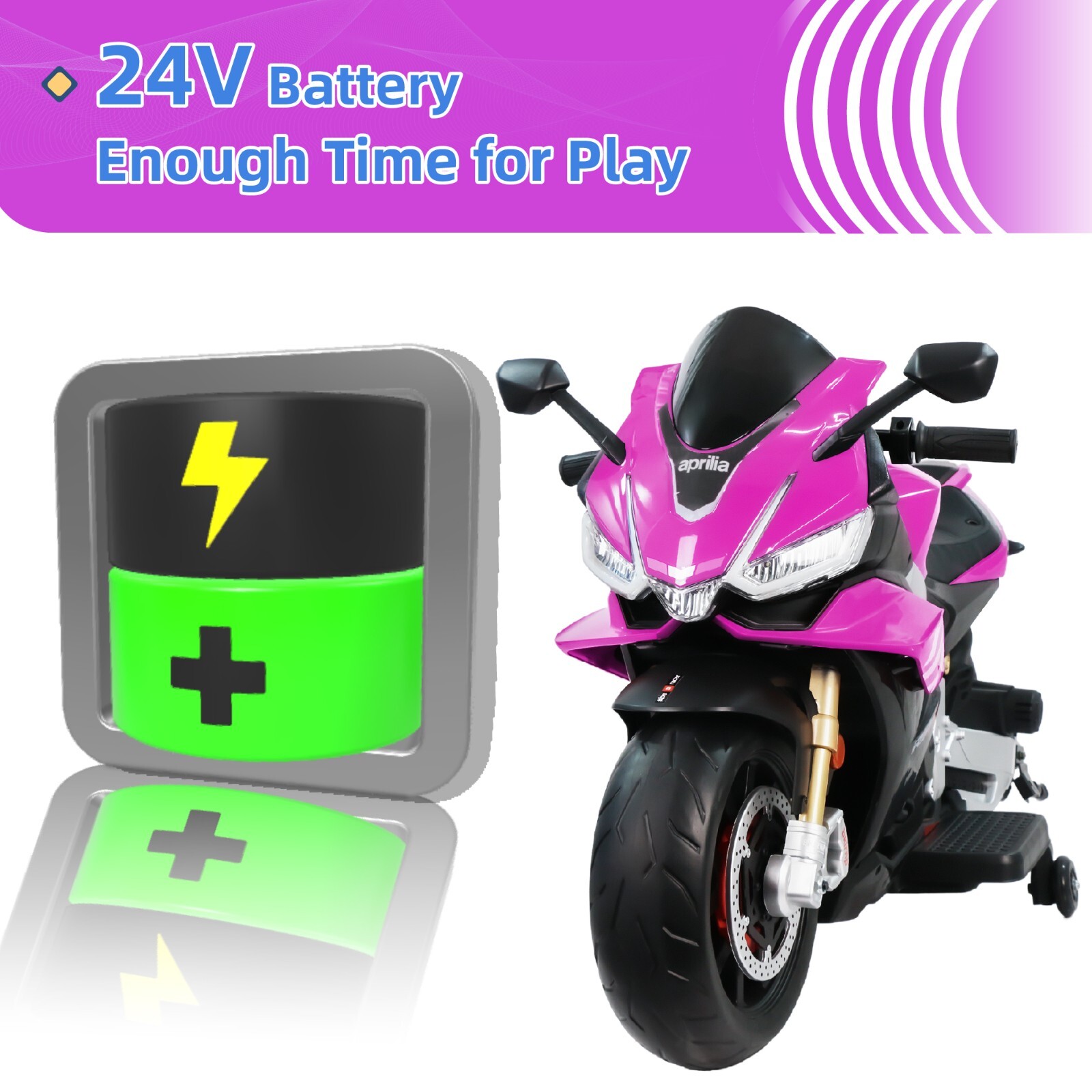 Aprilia 24V Kids Electric Motorcycle 6mph Dirt Bike Ride on Toy Bluetooth Music