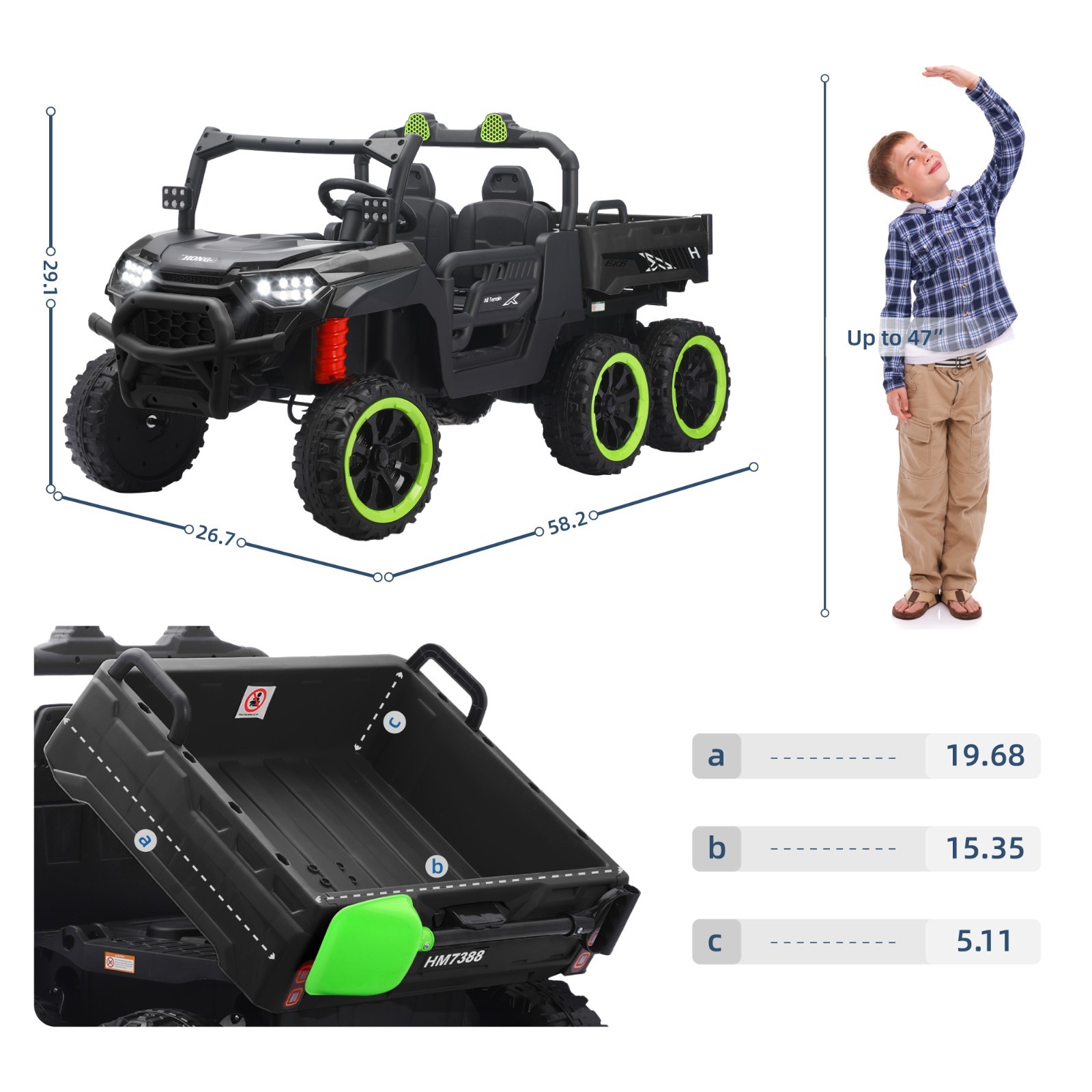 24V Ride on Electric Dump-bed Truck Off-road 7mph 2 Seater Car with Remote LED