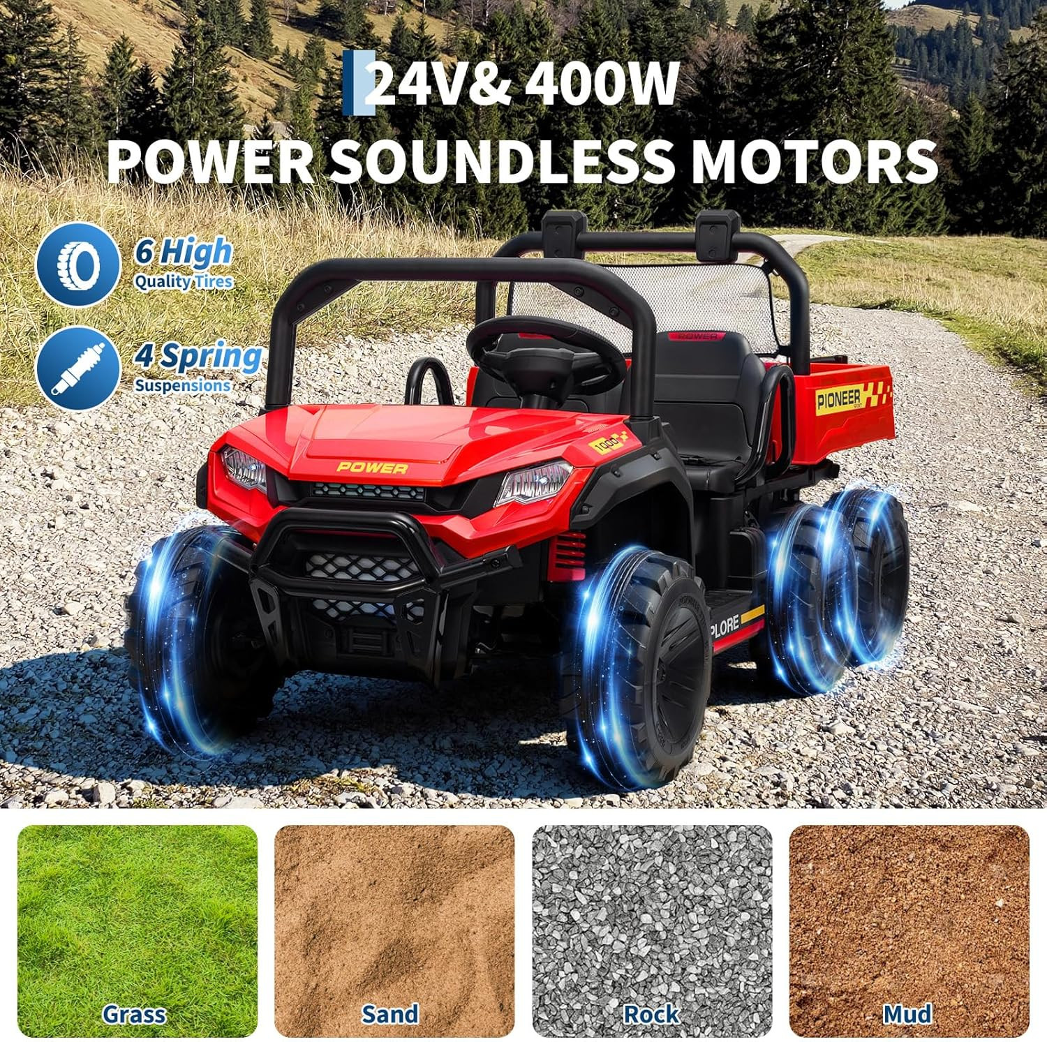 24V Kids 2 Seater Ride on Car Electric Dump Truck 4WD Off-road UTV w/Remote MP3
