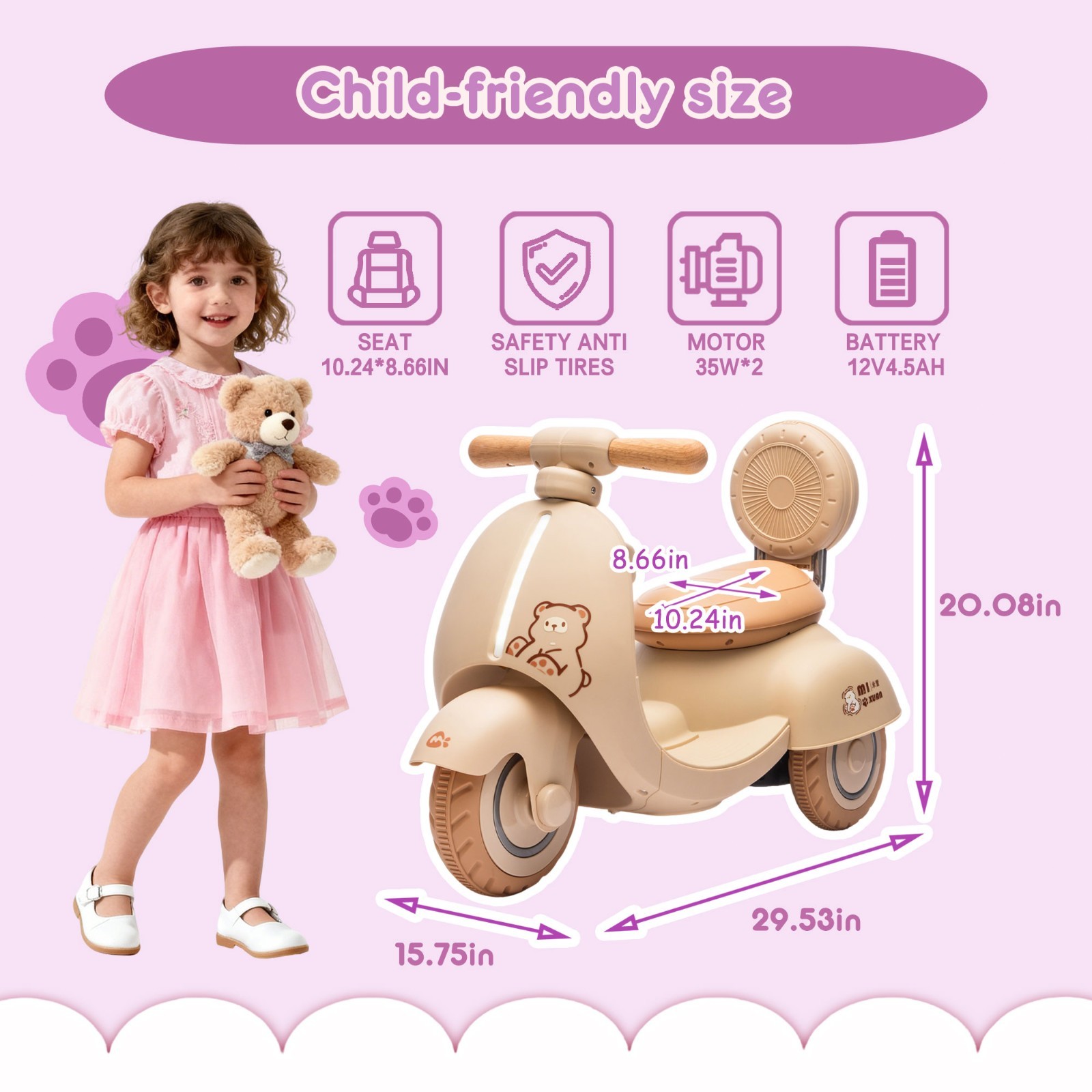 12V Kids Ride On Electric Motorcycle w/Remote, 3-Wheel Scooter for Toddler 1-3
