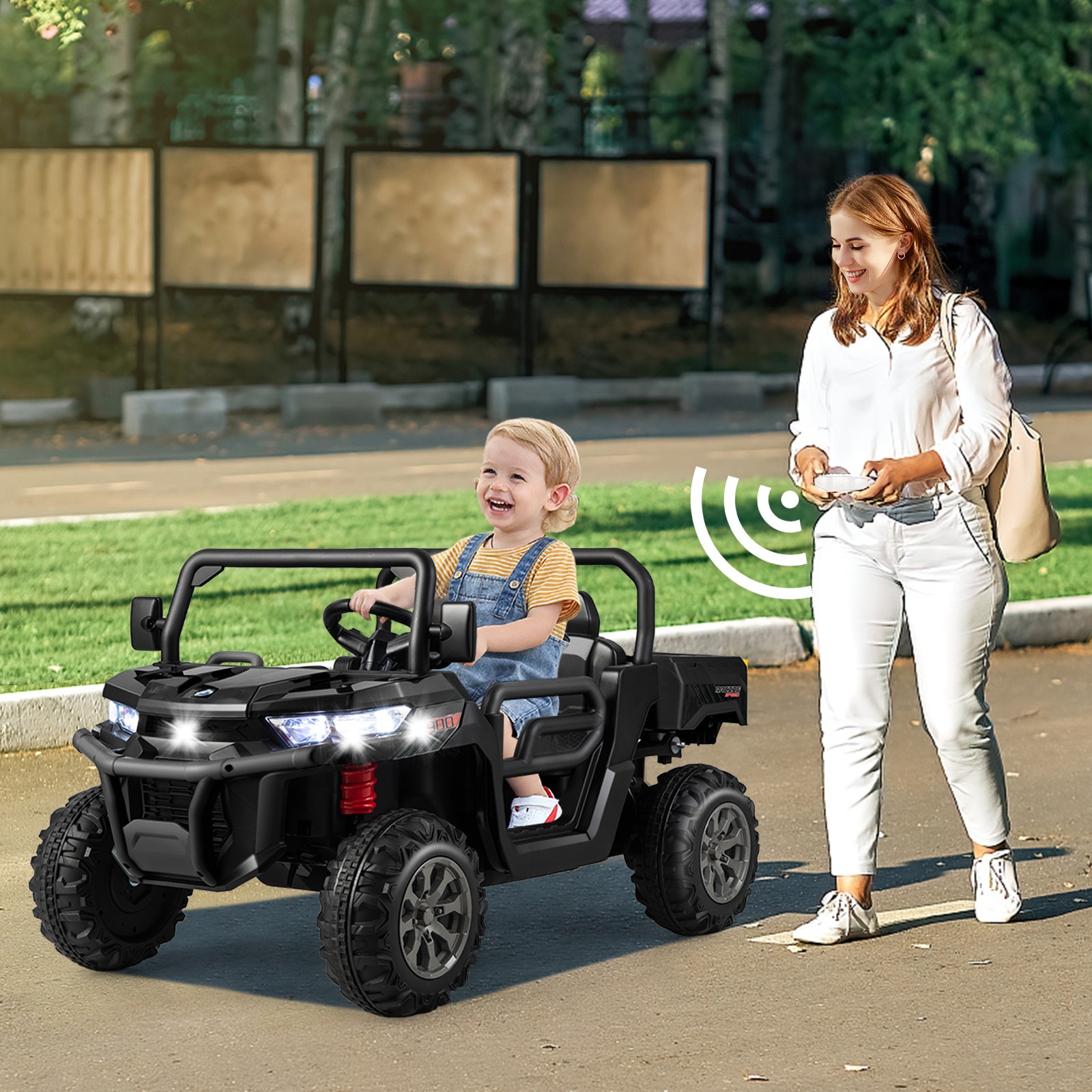 12V 2 Seater Ride On UTV Dump Truck Remote w/ Electric Dump Bed & Shovel Black