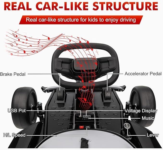 Kids 24V Ride On Toy Go Kart Child Electric Drift Go-Kart w/Long-Lasting Battery