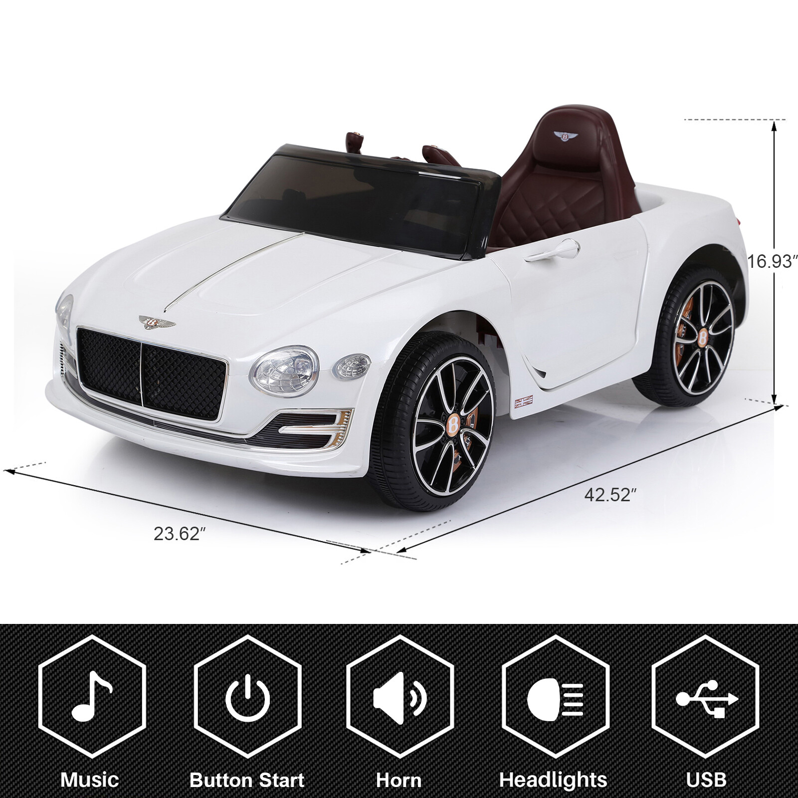 12V Kids Electric Ride on Car Toy Licensed Bentley Style w/ Remote Control LED