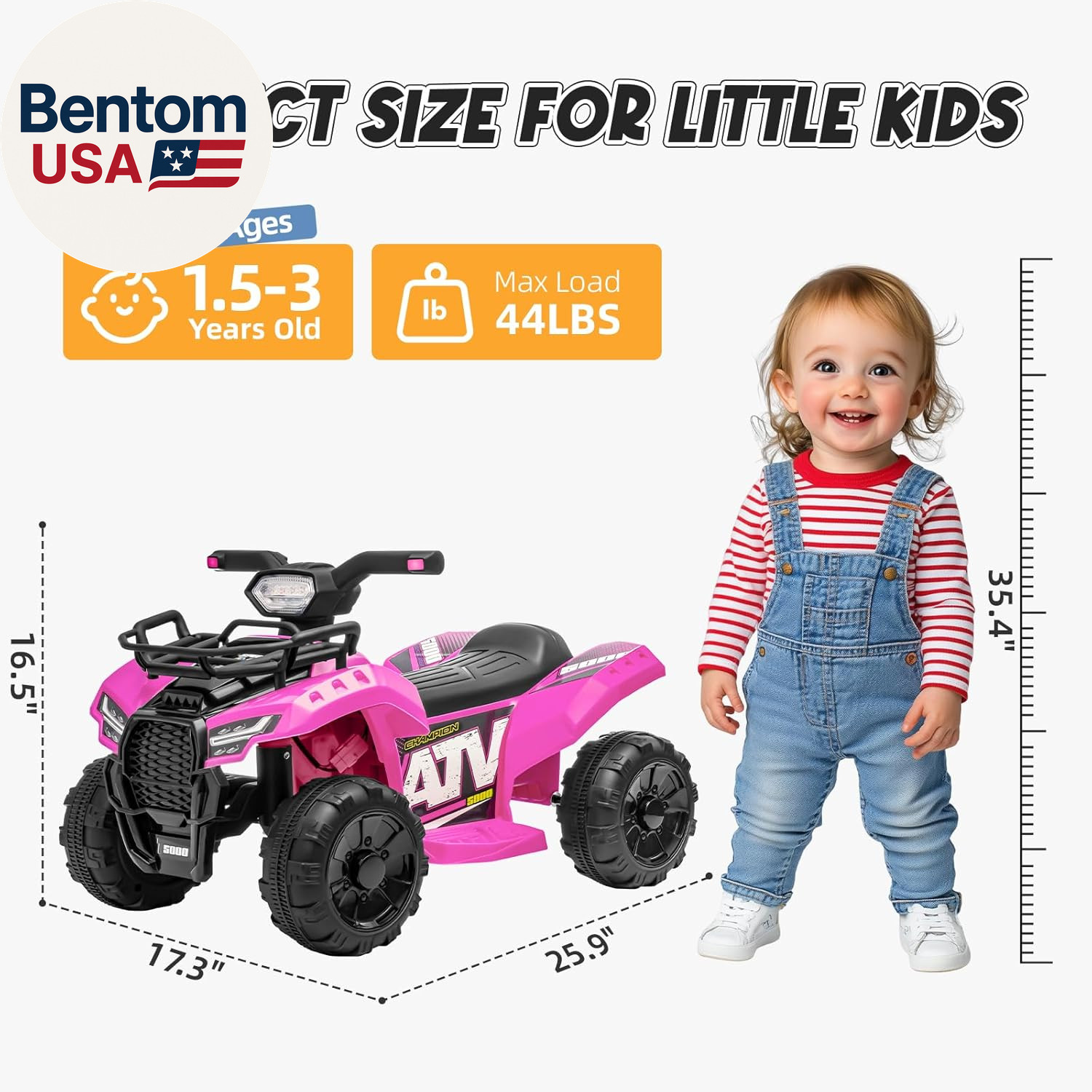 6V ATV for Kids, 4 Wheeler for Toddlers with Music, Horn, Lights, 1.2Mph Max Spe