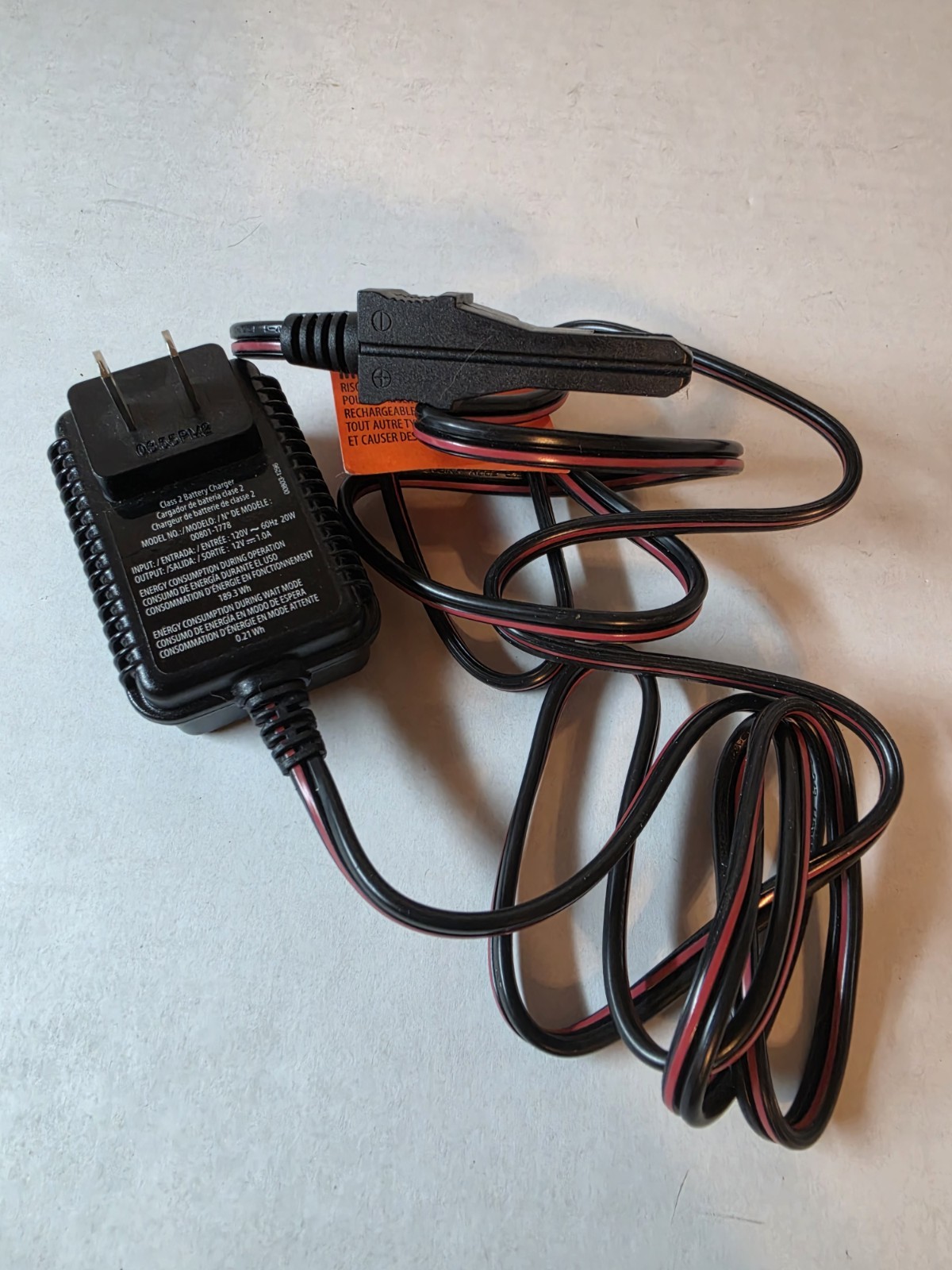 Fisher Price Power Wheels 12v Grey Battery Charger: 00803-1295
