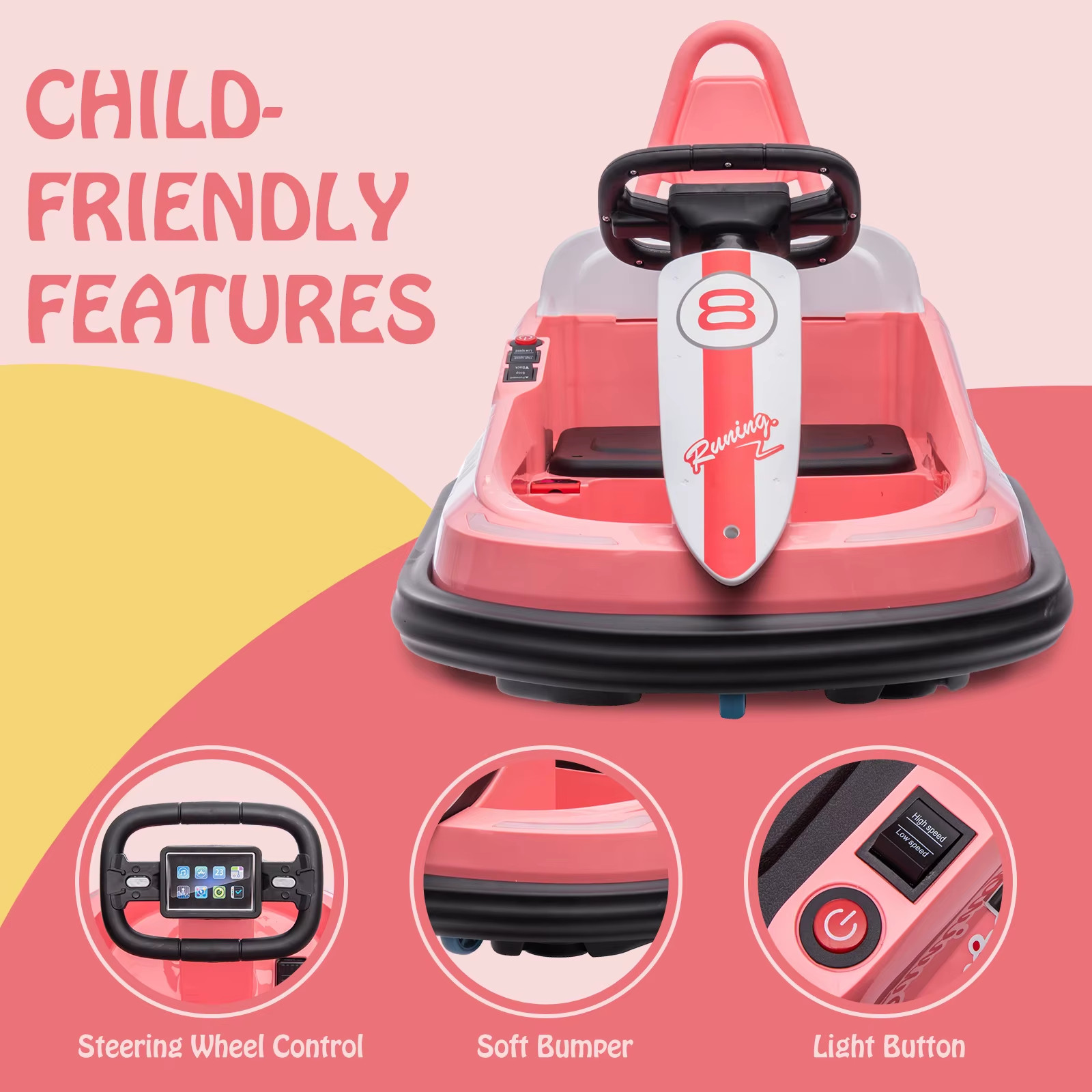 Toddler Bumper Car 6V Electric Ride On Toy w/ Lights Music 360° Spin Multi Color