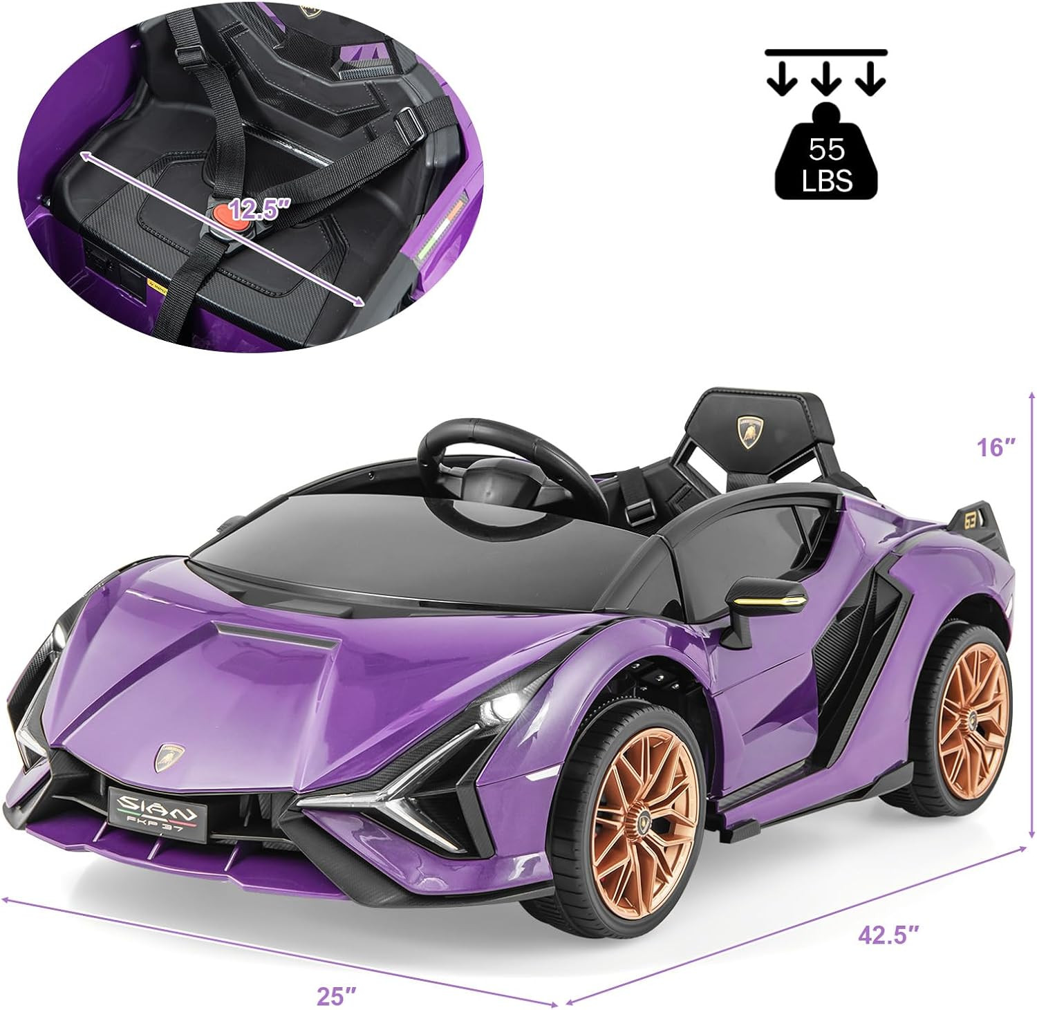 12V Licensed Lamborghini Sian Kids Ride on Car with Parent Remote Control, Sprin