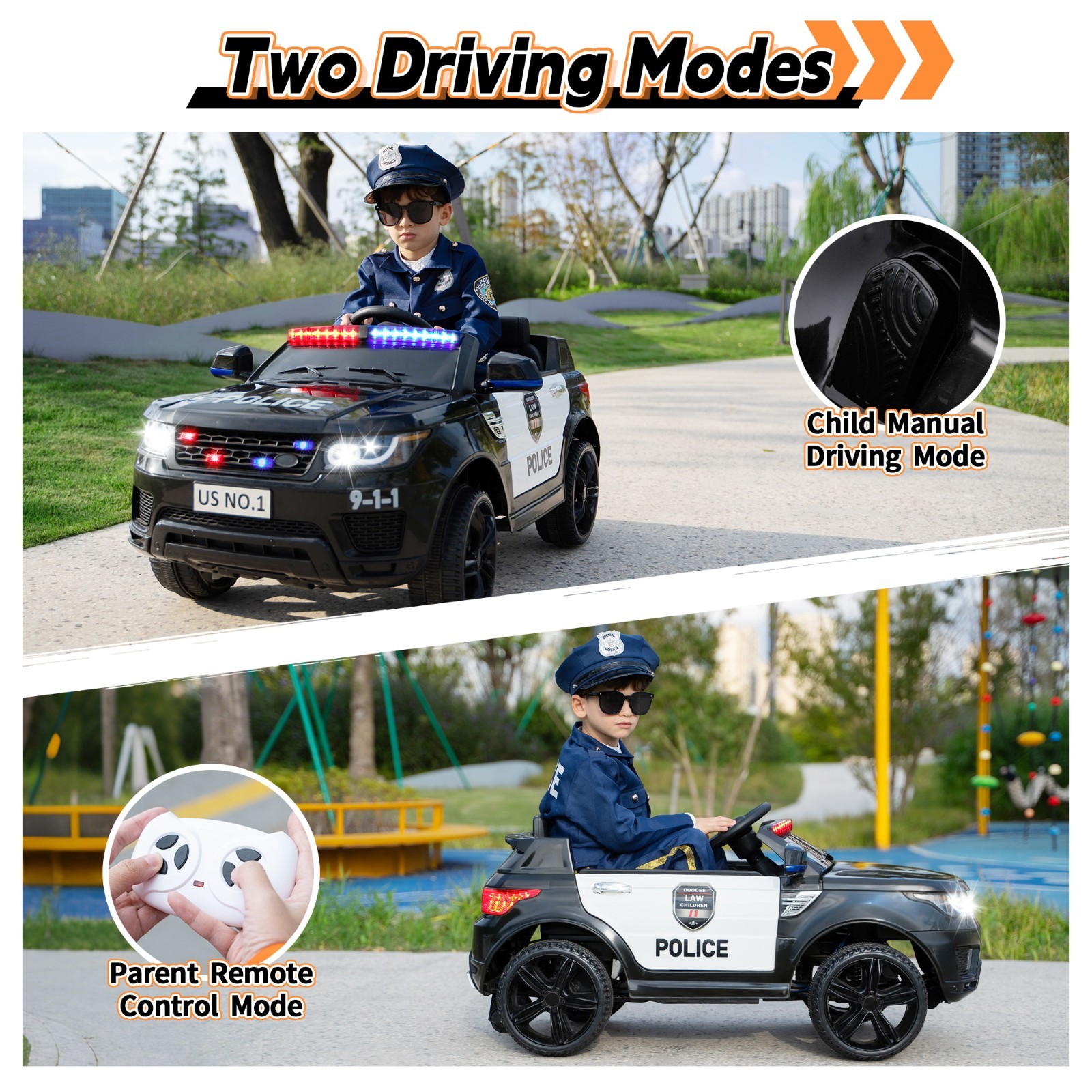 TOBBI 12V Electric Kids Ride on Police Car with Remote Control,Siren, Music