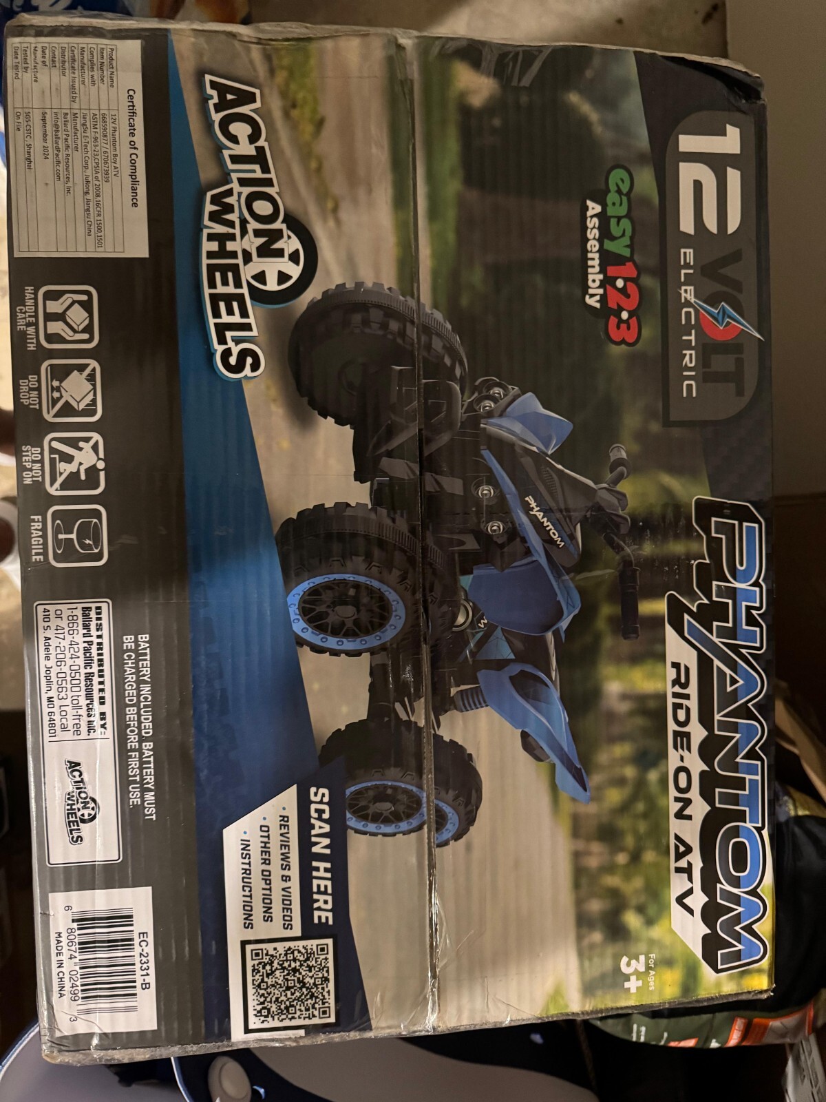 12 Volt Blue Phantom ATV Action Wheels Branded Battery Powered Rideon for Boys