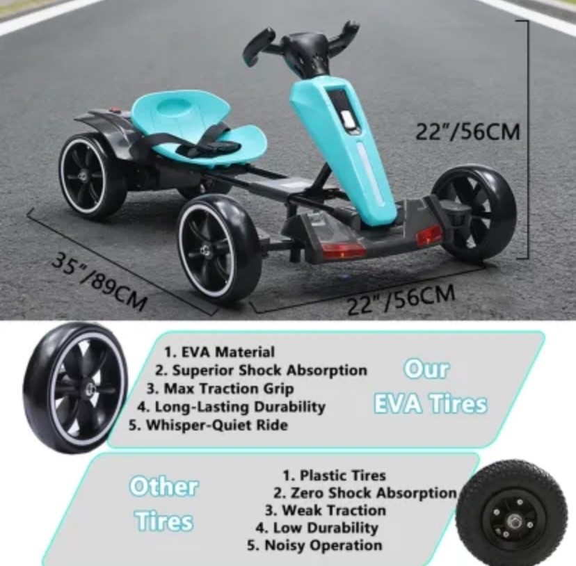 12V Electric Kids Pedal Go Kart,Folder Go Kart,Outdoor Ride On Toy With Adjustab