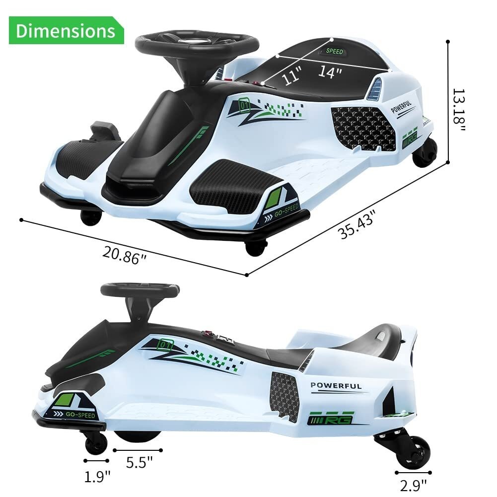 12V Kids Ride On Drift Car Electric Drifting Go-Kart LED Light High/Low Speed