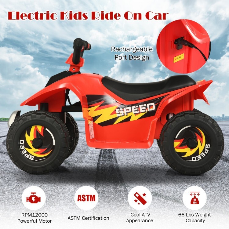 6V Battery Powered Kids Ride On Electric ATV Car Gift Toddler w/ 4 Large Wheels