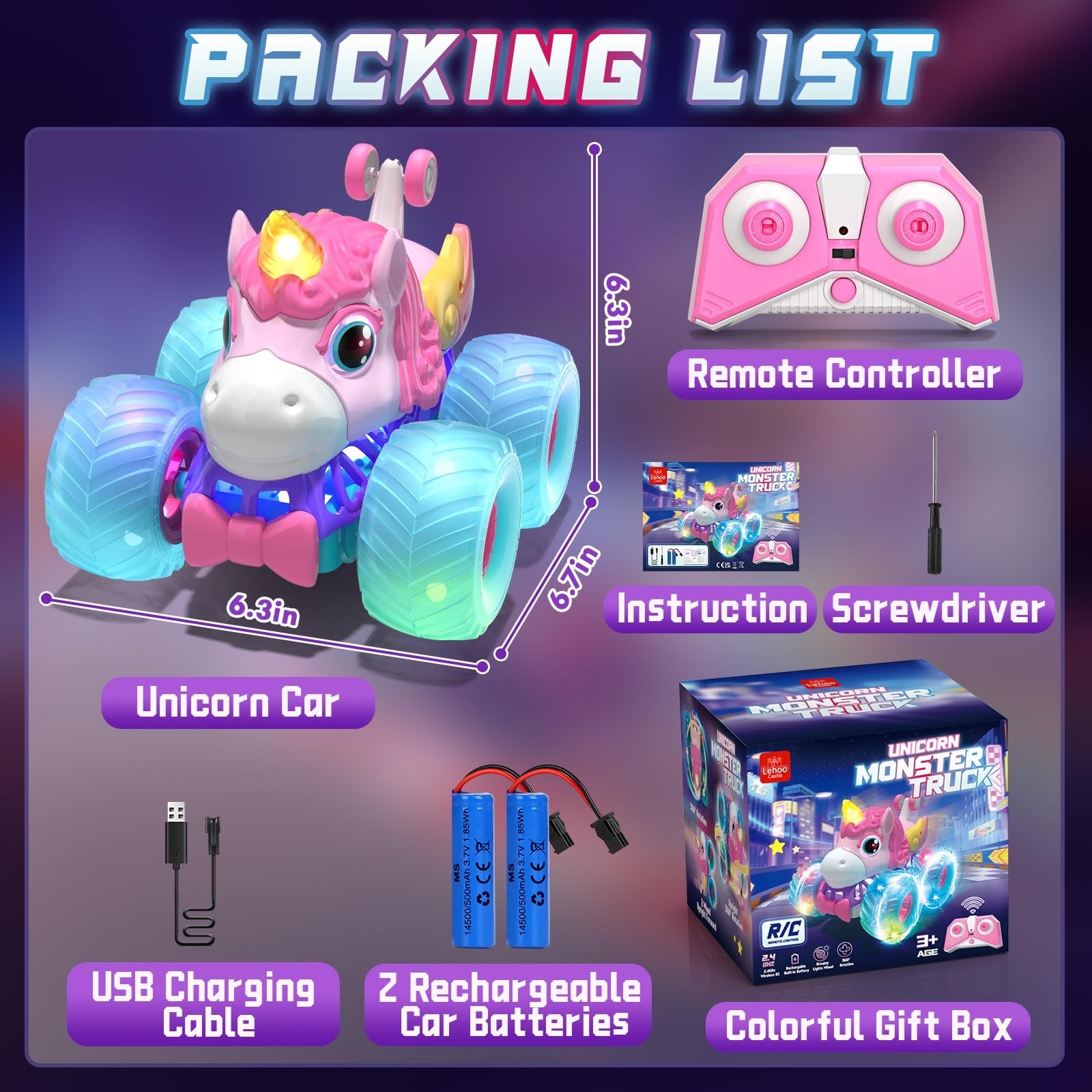 Lehoo Castle Remote Control Car for Girls 360° Rotating, Unicorn Monster Tr