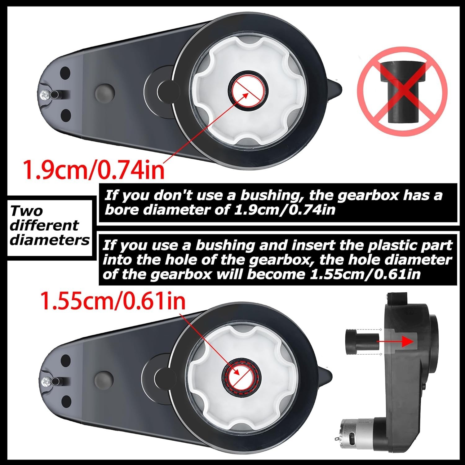 Versatile 2PCS Motor Gearbox RS555: 12000RPM, 1.6CM/0.61IN, 1.9CM/0.74IN Sizes