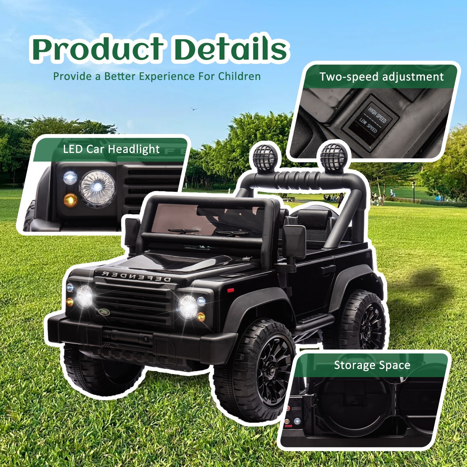 24V Kids Ride On Car Licensed Land Rover Defender w/Remote,ELectric Toys, Black