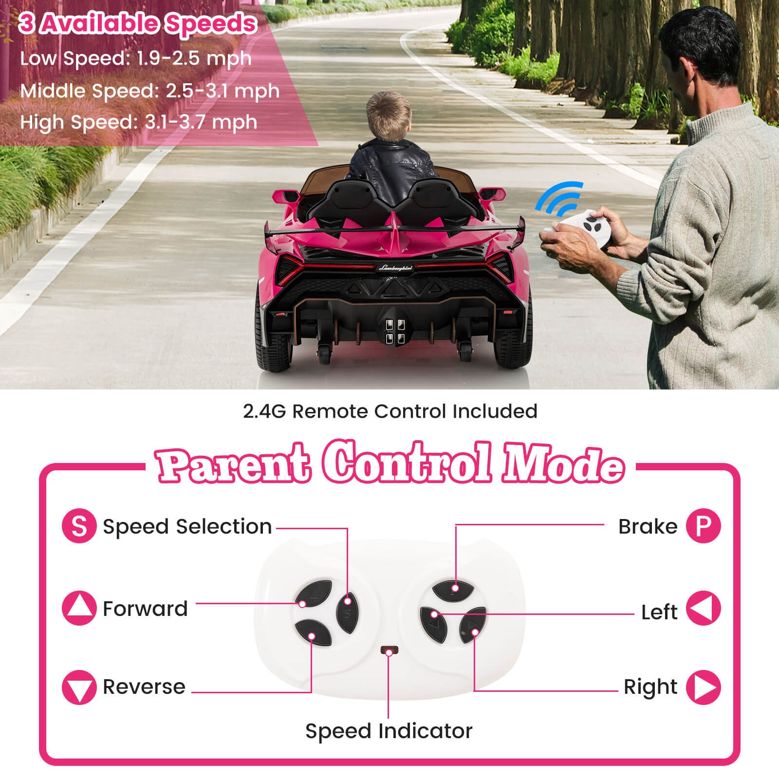 12V Lamborghini 4WD Kids Ride-on Sports Car Battery Powered w/ Power Adapter