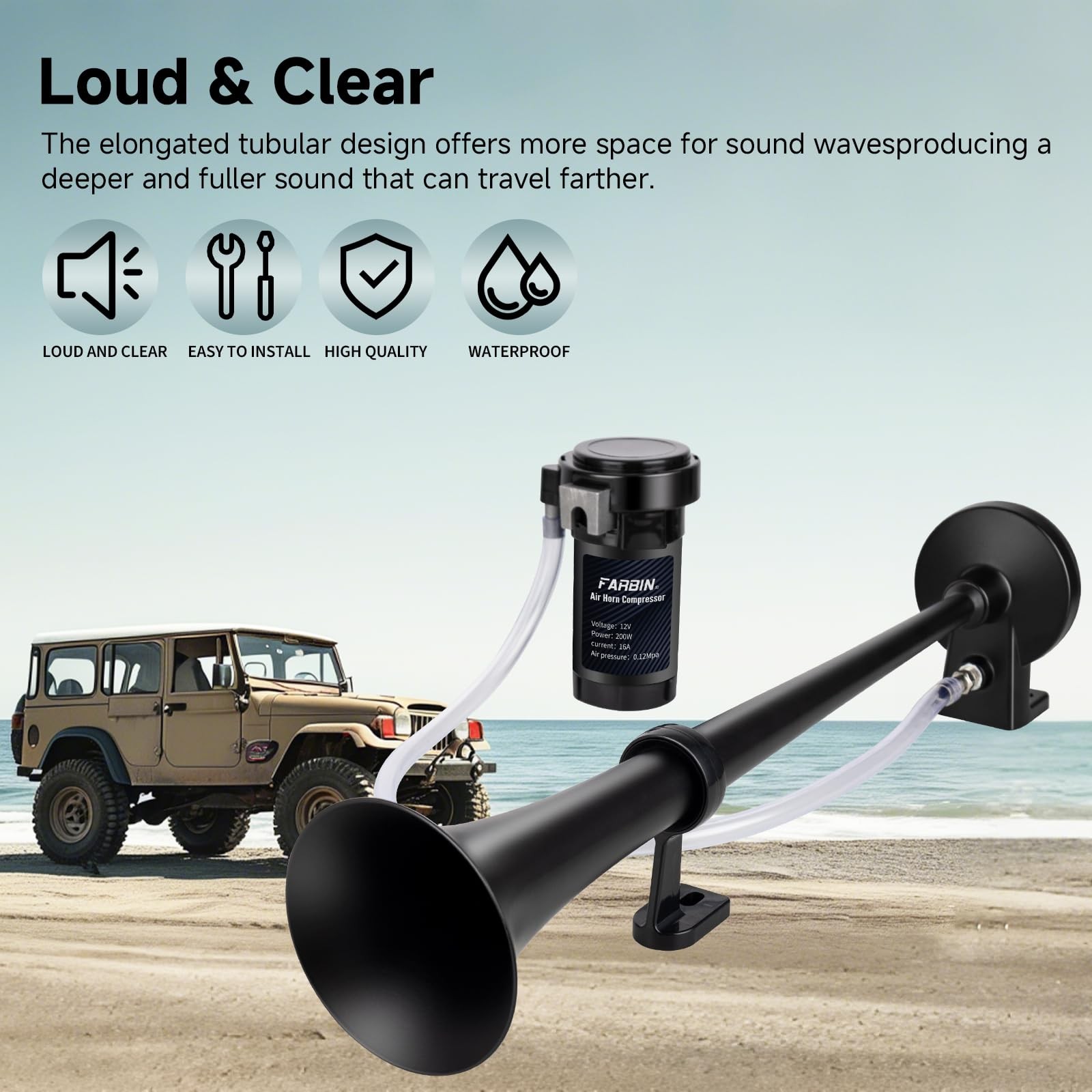 12V Air Horn Kit – 150dB Train Horn for Cars & Trucks, Loud Switch Included