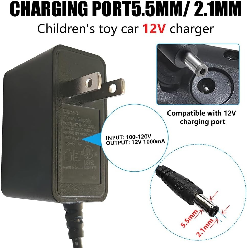 12V Battery Charger for Ride on Toys Car, Universal 12 Volt Battery Charger Clas