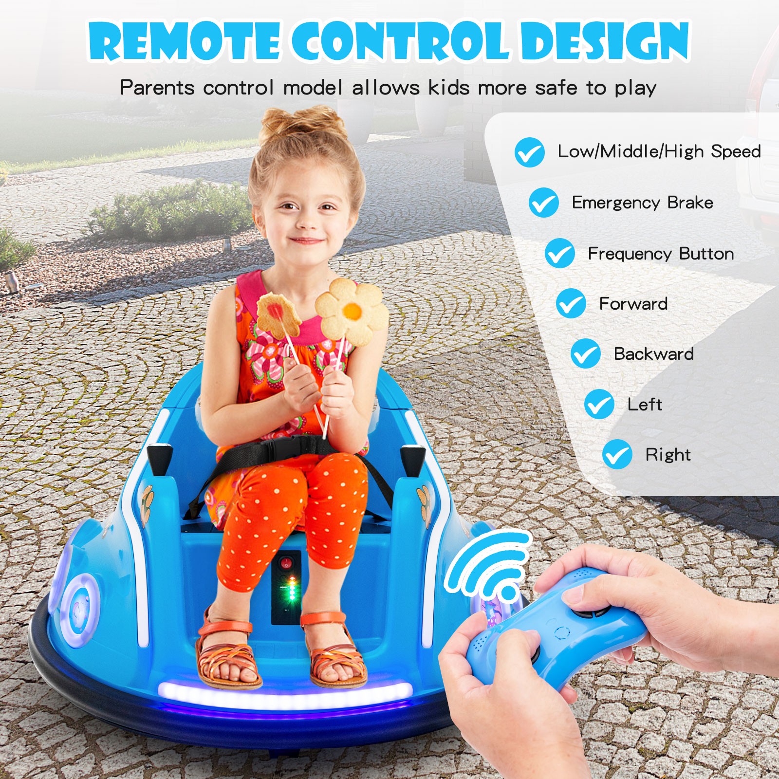 12V Kids Ride on Bumper Car Remote Control w/ Flashing LED Light & Music Navy