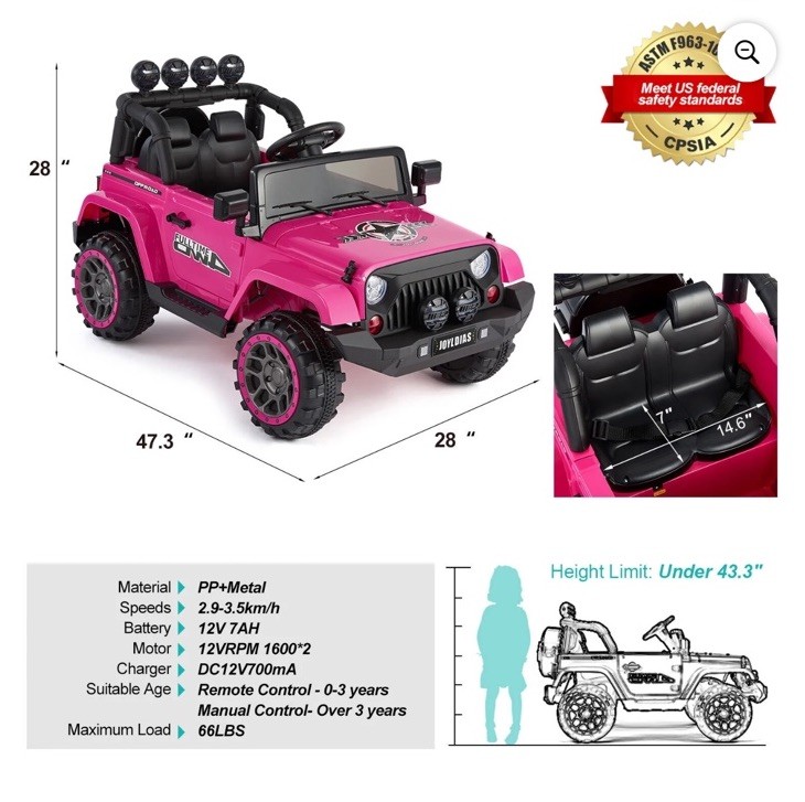JOYLDIAS Kids Ride on Truck Electric Car w/ Bluetooth Remote Control MP3 Player