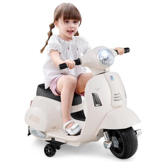 Kids Ride on Motorcycle Licensed Vespa with LED Headlight and Horn Sound-White –