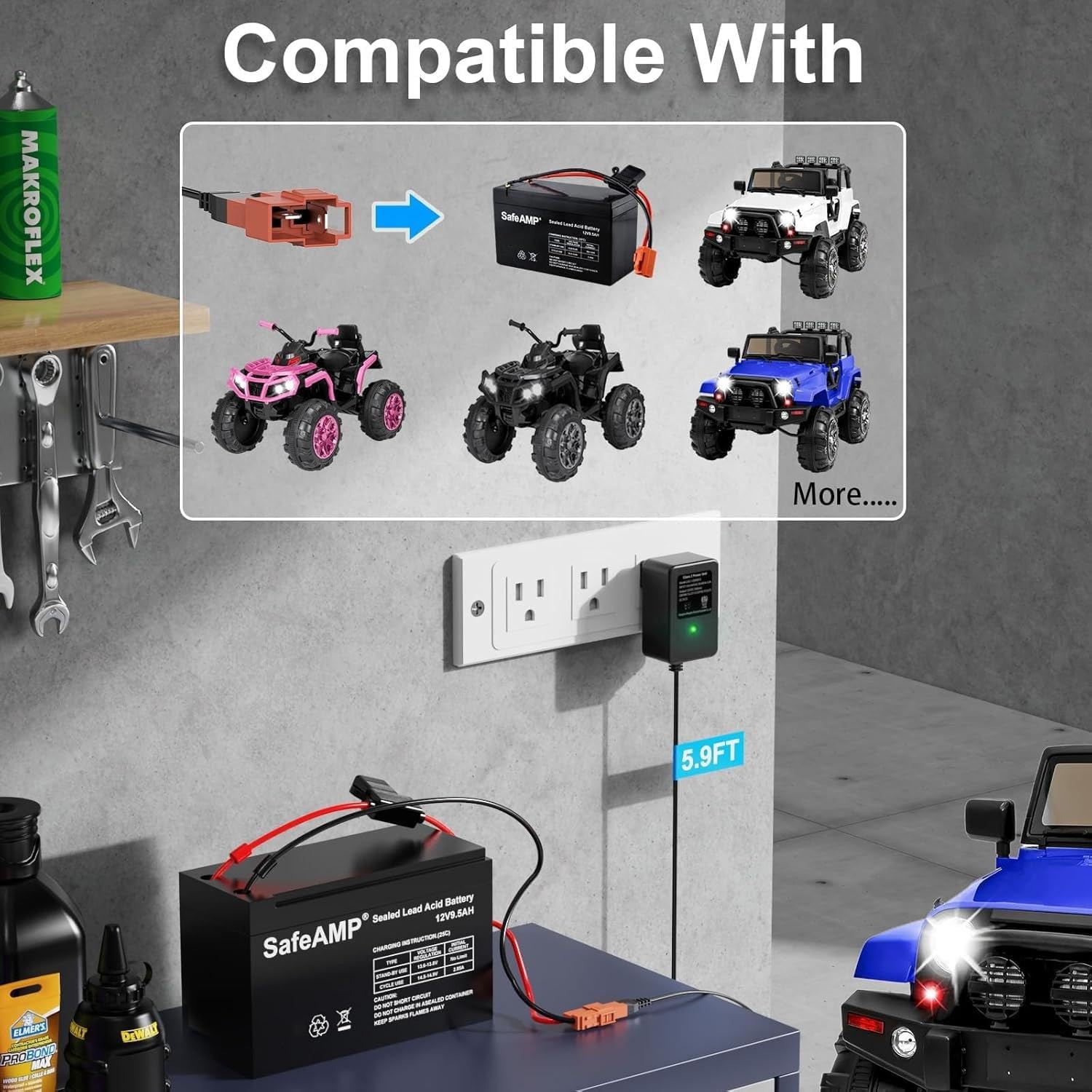 12V Battery Charger Compatible with Ride On Toys, Kids Electric Car,…