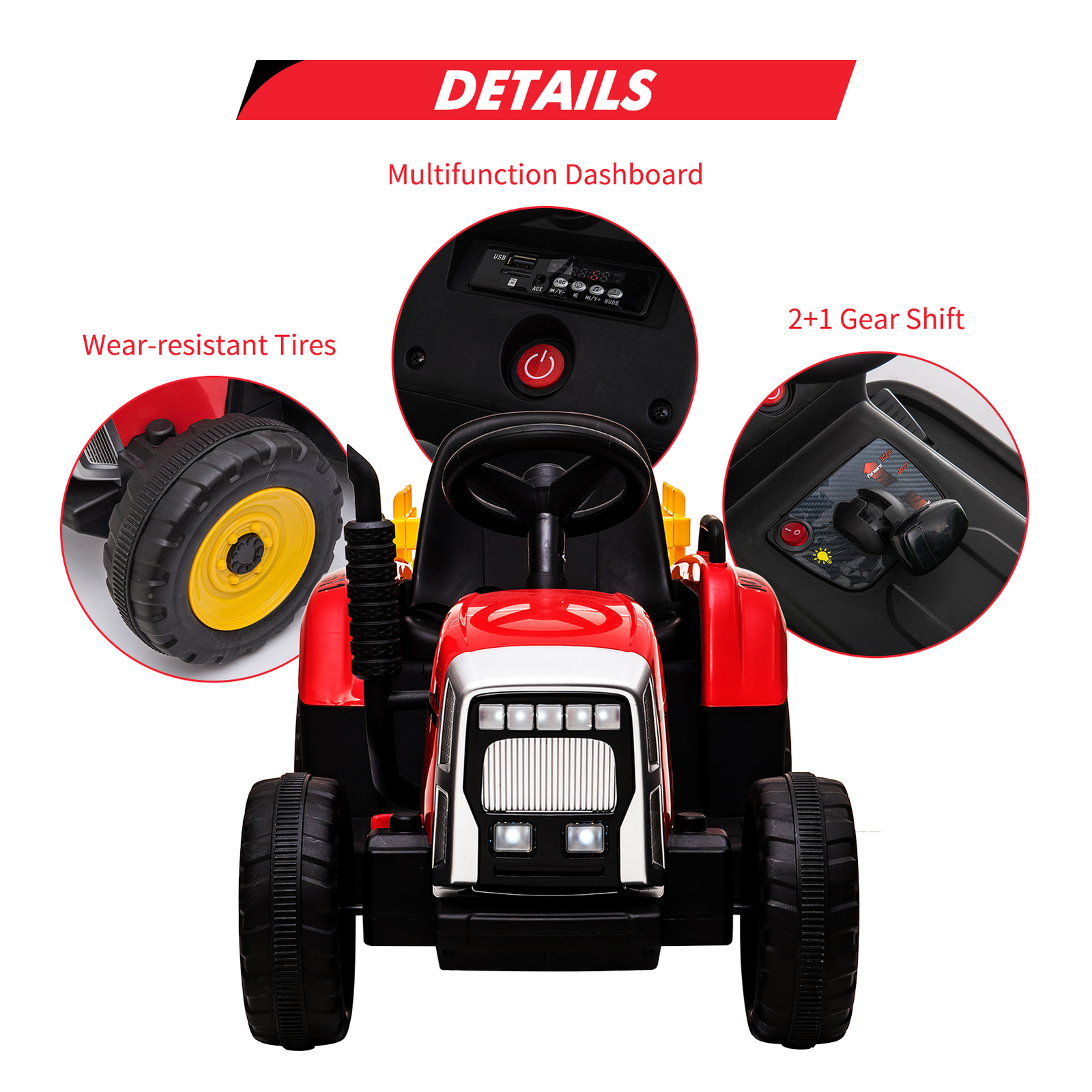 Kids Battery Powered Electric Tractor With Trailer Toddler Ride Remote Control