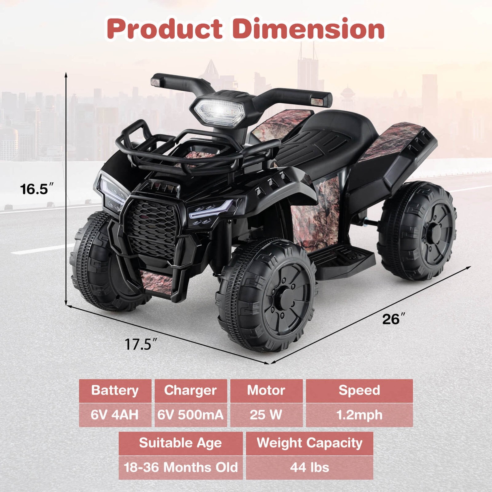 6V Electric Children Toy Car Music Story Function USB Front Storage Basket Black